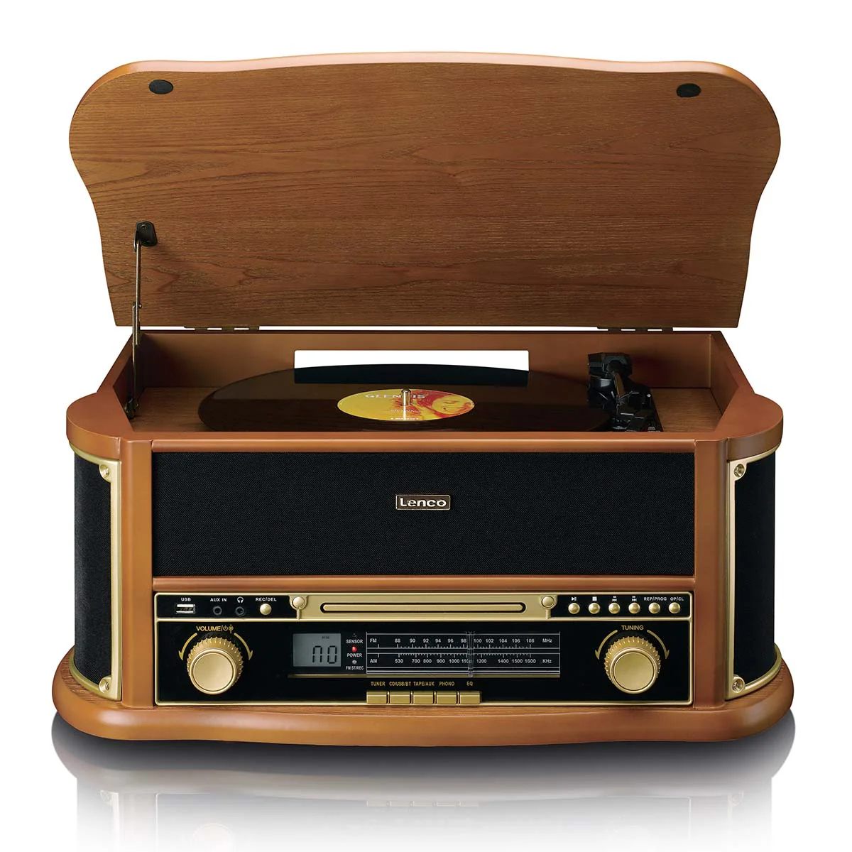 Classic Phono TCD-2551WD - Platine vinyle rétro en bois avec Bluetooth®, radio AM/FM, encodage USB, lecteur CD, lecteur de cassette et haut-parleurs intégrés - Bois - Image 3