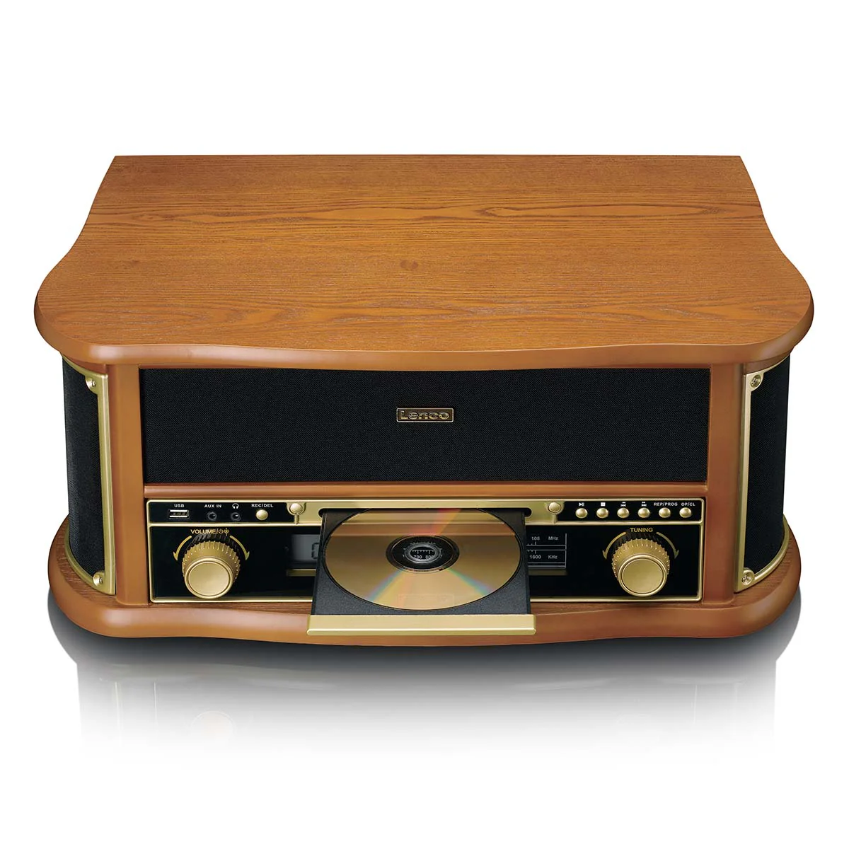 Classic Phono TCD-2551WD - Platine vinyle rétro en bois avec Bluetooth®, radio AM/FM, encodage USB, lecteur CD, lecteur de cassette et haut-parleurs intégrés - Bois - Image 4