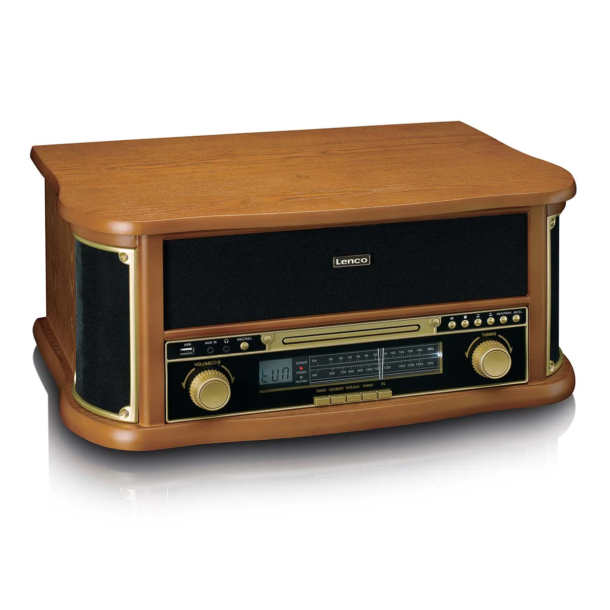 Classic Phono TCD-2551WD - Platine vinyle rétro en bois avec Bluetooth®, radio AM/FM, encodage USB, lecteur CD, lecteur de cassette et haut-parleurs intégrés - Bois - Image 7