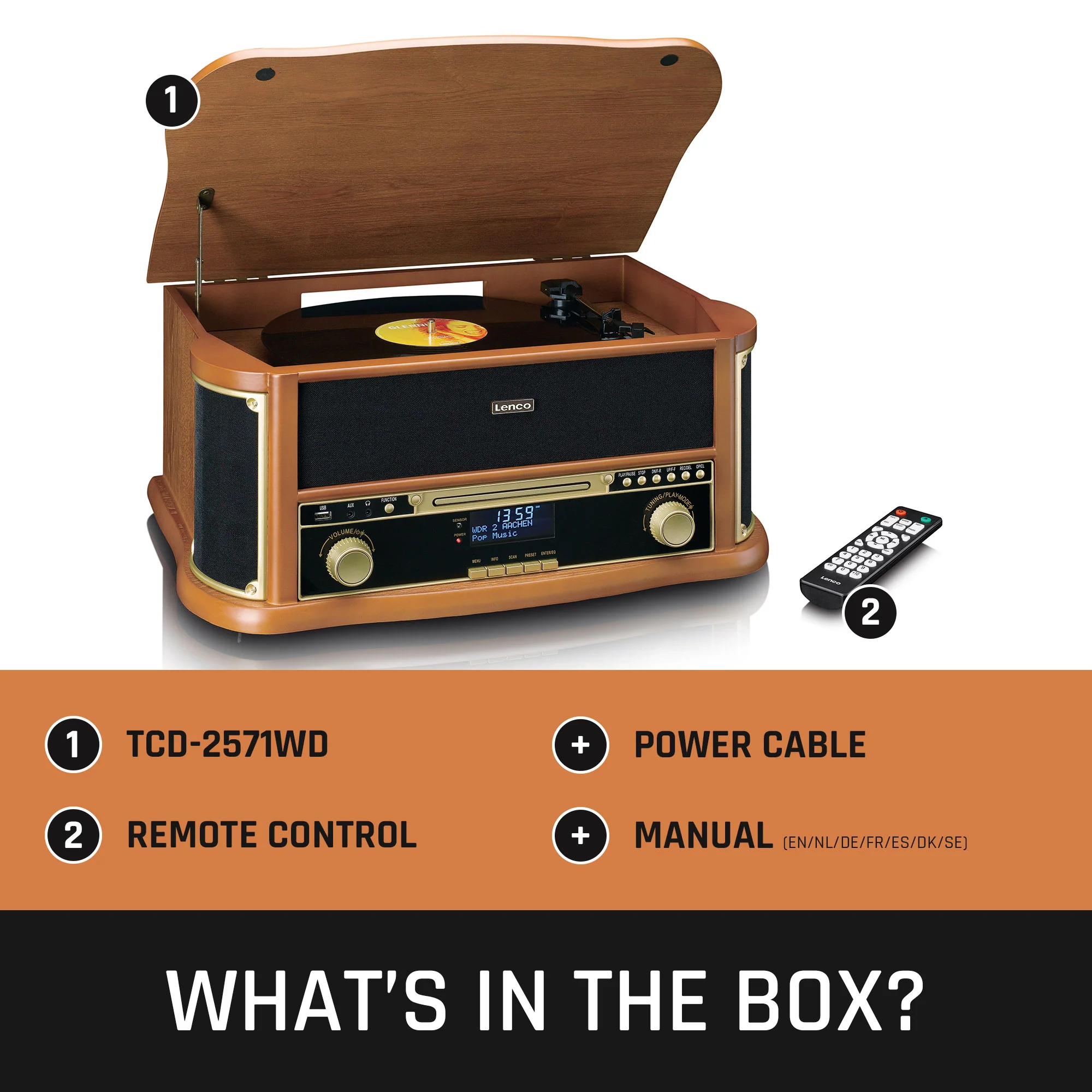 Classic Phono TCD-2571WD - Platine vinyle rétro en bois avec Bluetooth®, radio DAB+/FM, encodage USB, lecteur CD, lecteur de cassette et haut-parleurs intégrés - Bois - Image 13