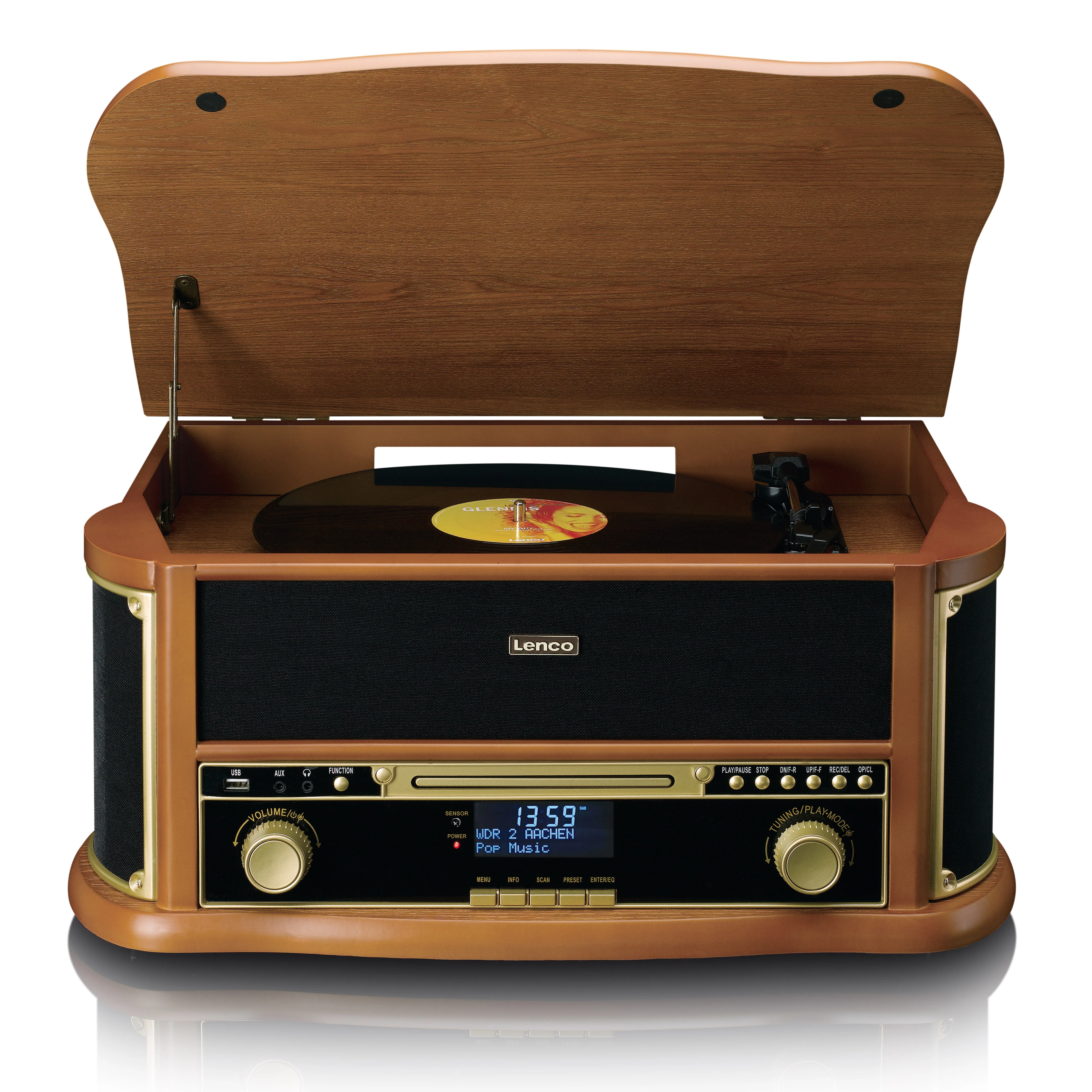 Classic Phono TCD-2571WD - Platine vinyle rétro en bois avec Bluetooth®, radio DAB+/FM, encodage USB, lecteur CD, lecteur de cassette et haut-parleurs intégrés - Bois - Image 4