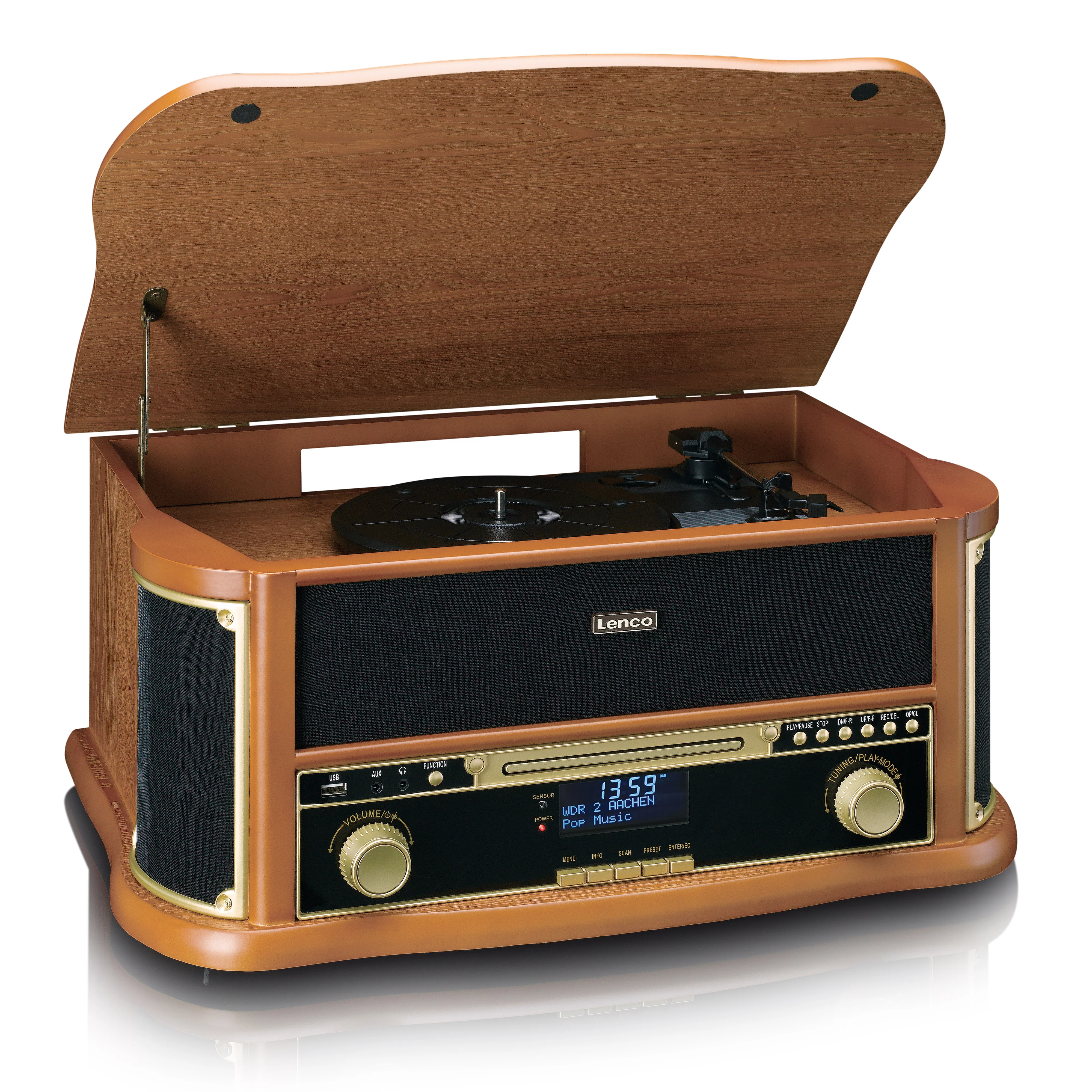 Classic Phono TCD-2571WD - Platine vinyle rétro en bois avec Bluetooth®, radio DAB+/FM, encodage USB, lecteur CD, lecteur de cassette et haut-parleurs intégrés - Bois - Image 5
