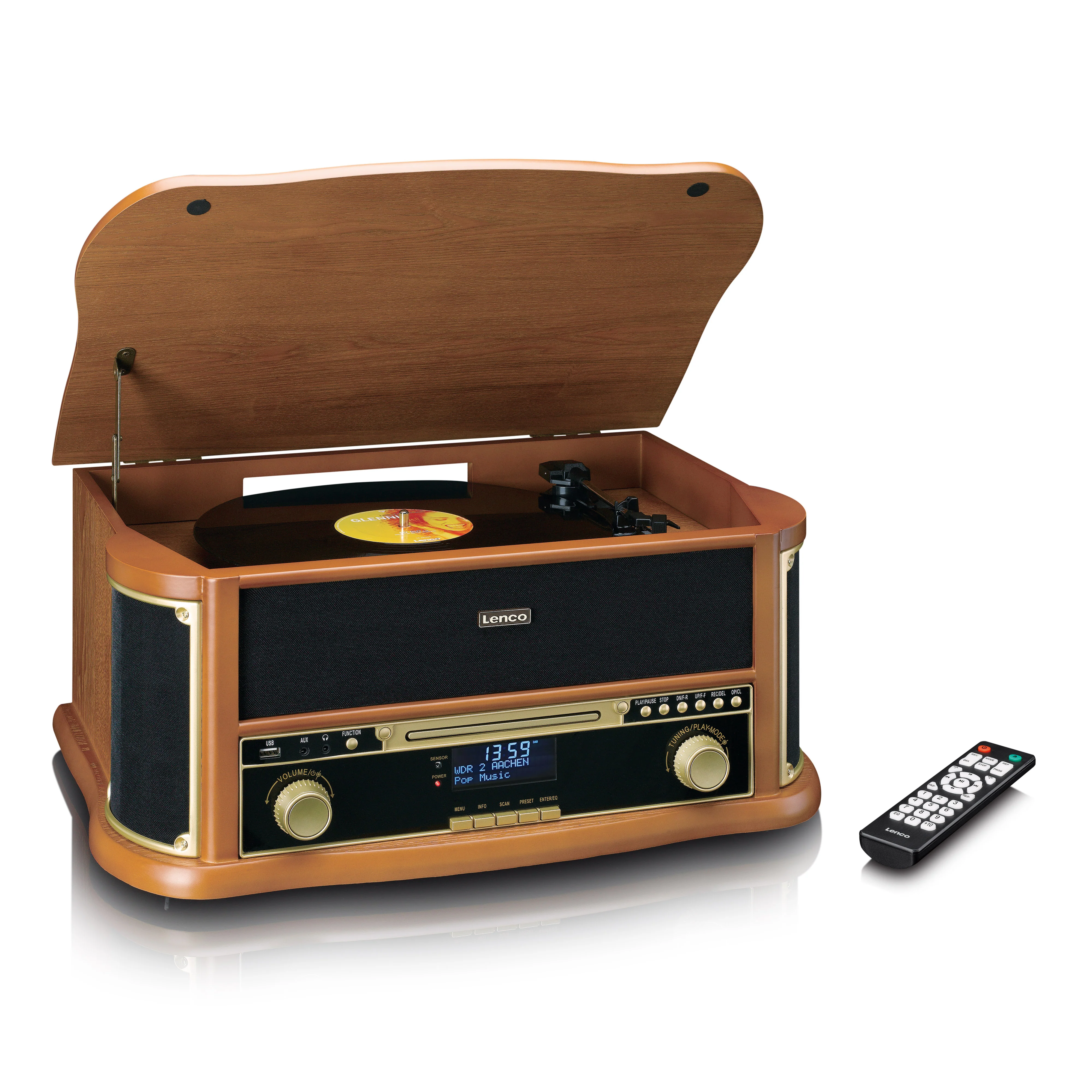 Classic Phono TCD-2571WD - Platine vinyle rétro en bois avec Bluetooth®, radio DAB+/FM, encodage USB, lecteur CD, lecteur de cassette et haut-parleurs intégrés - Bois - Image 8