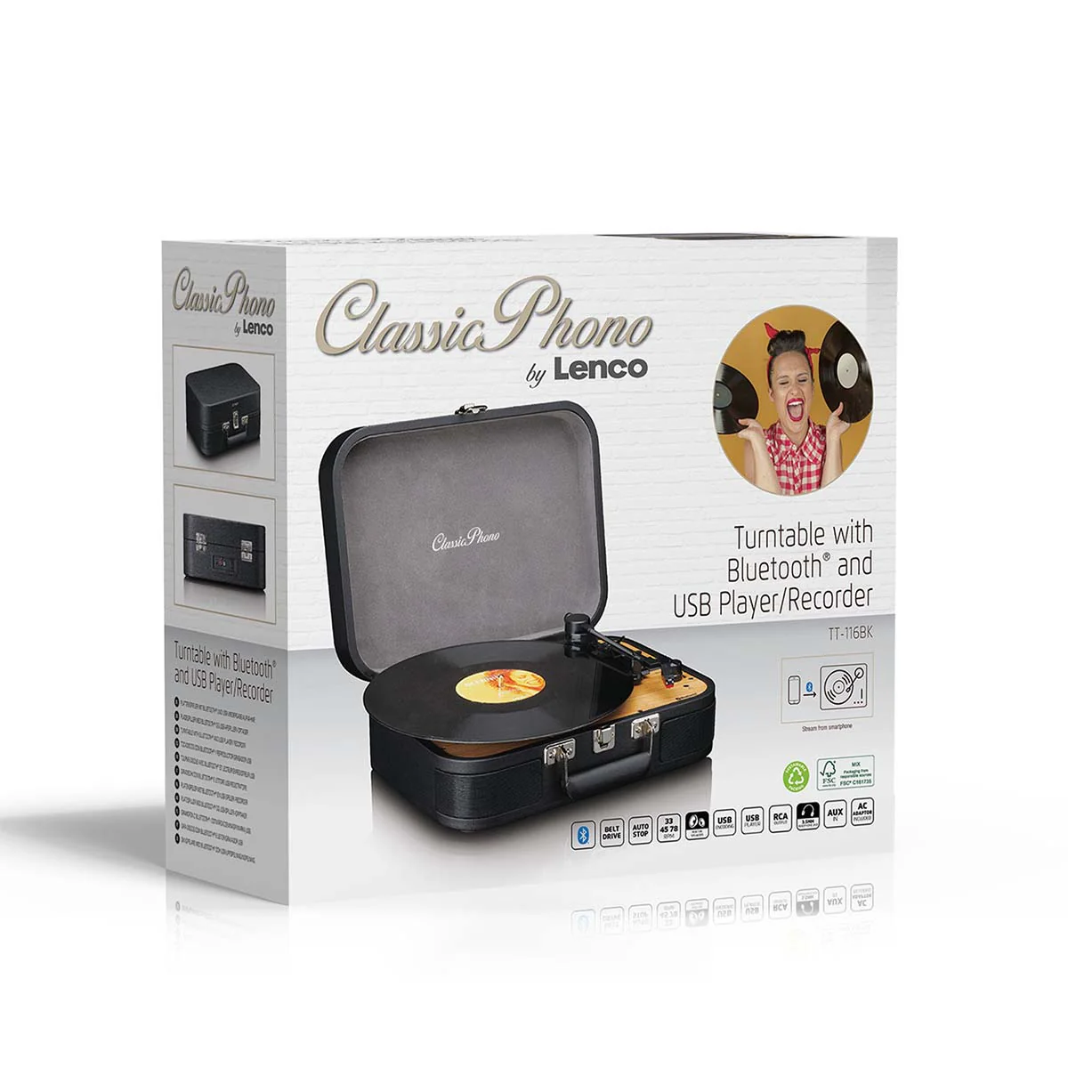 Classic Phono TT-116BK - Platine vinyle rétro Bluetooth® avec haut-parleurs intégrés - Noir - Image 14