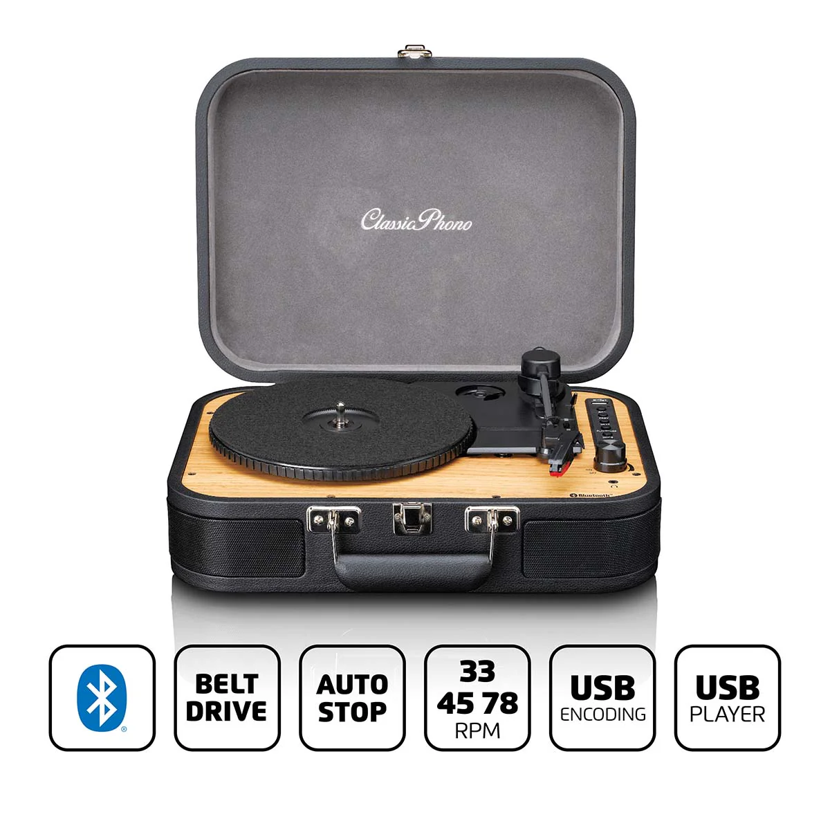 Classic Phono TT-116BK - Platine vinyle rétro Bluetooth® avec haut-parleurs intégrés - Noir - Image 9