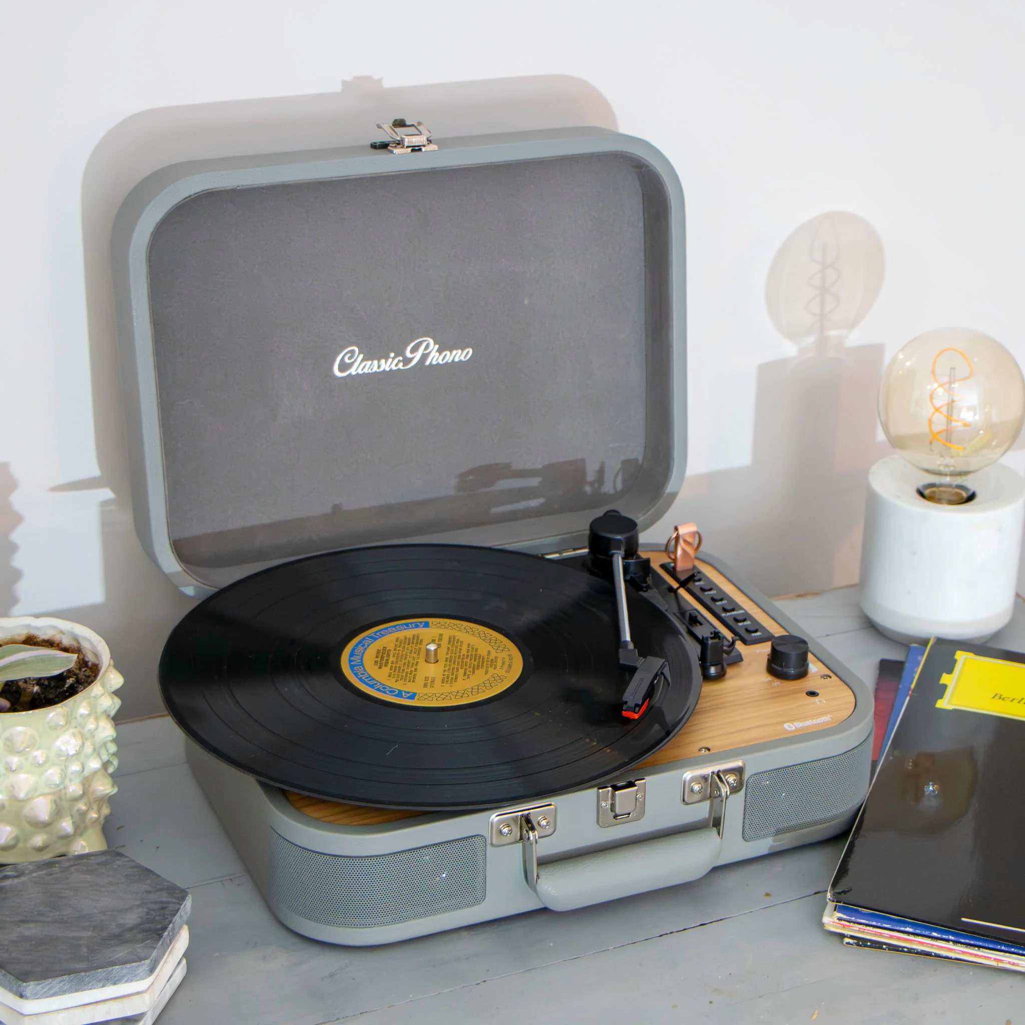 Classic Phono TT-116GY - Platine vinyle rétro Bluetooth® avec haut-parleurs intégrés - Gris - Image 10