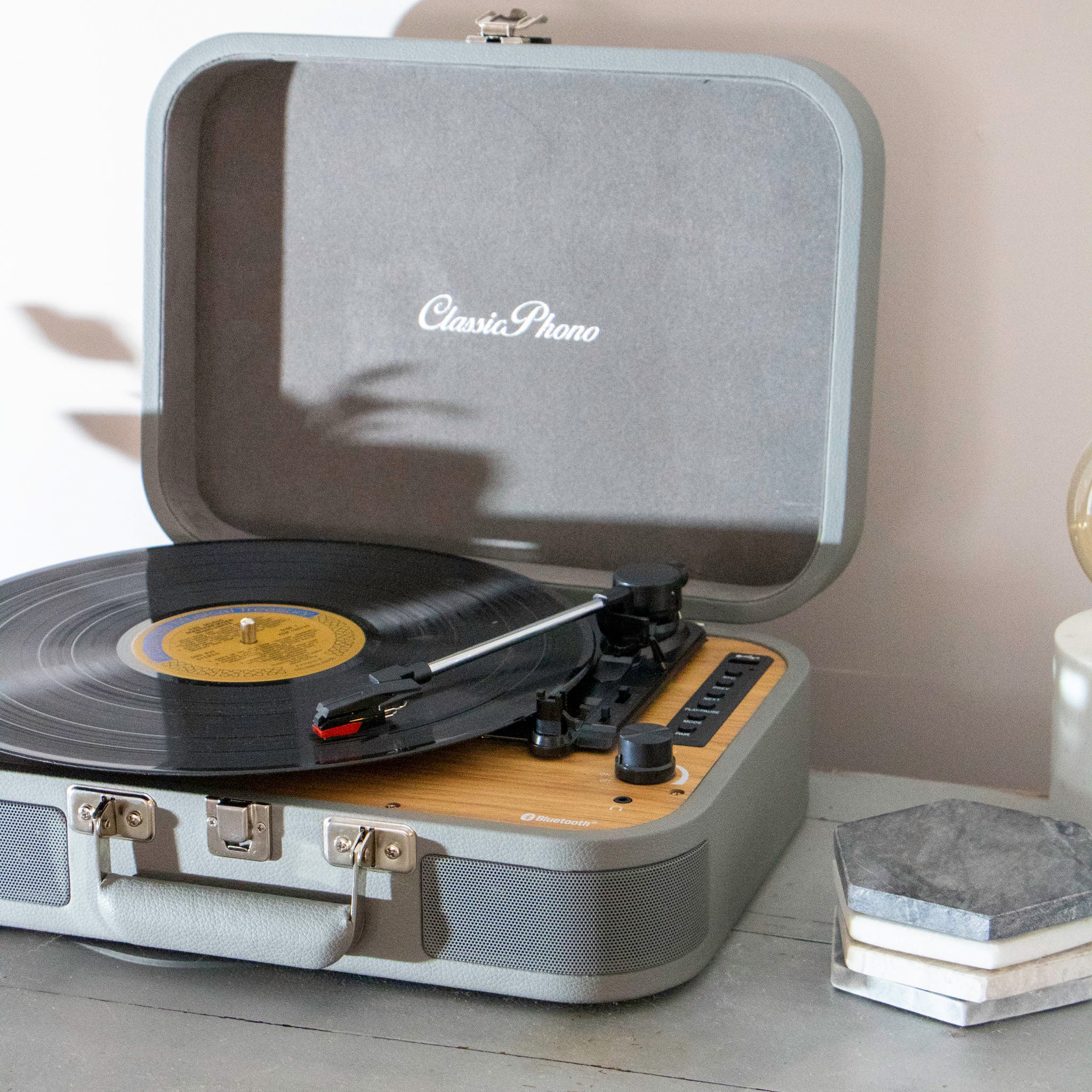 Classic Phono TT-116GY - Platine vinyle rétro Bluetooth® avec haut-parleurs intégrés - Gris - Image 13