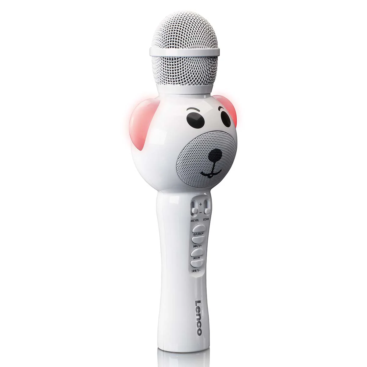 Lenco BMC-060WH - Microphone karaoké avec Bluetooth®, slot SD, lumières, sortie auxiliaire - Blanc - Image 3