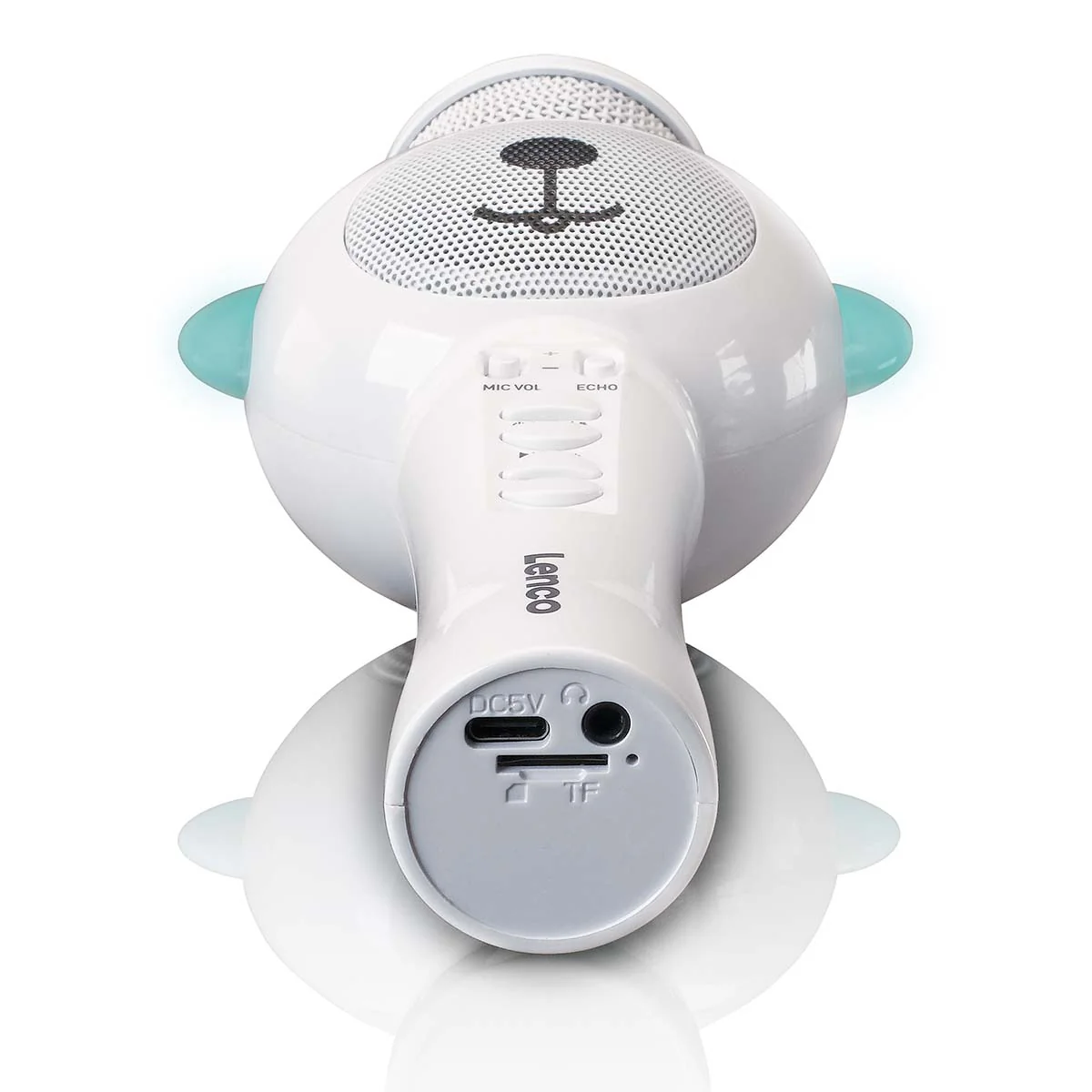 Lenco BMC-060WH - Microphone karaoké avec Bluetooth®, slot SD, lumières, sortie auxiliaire - Blanc - Image 4