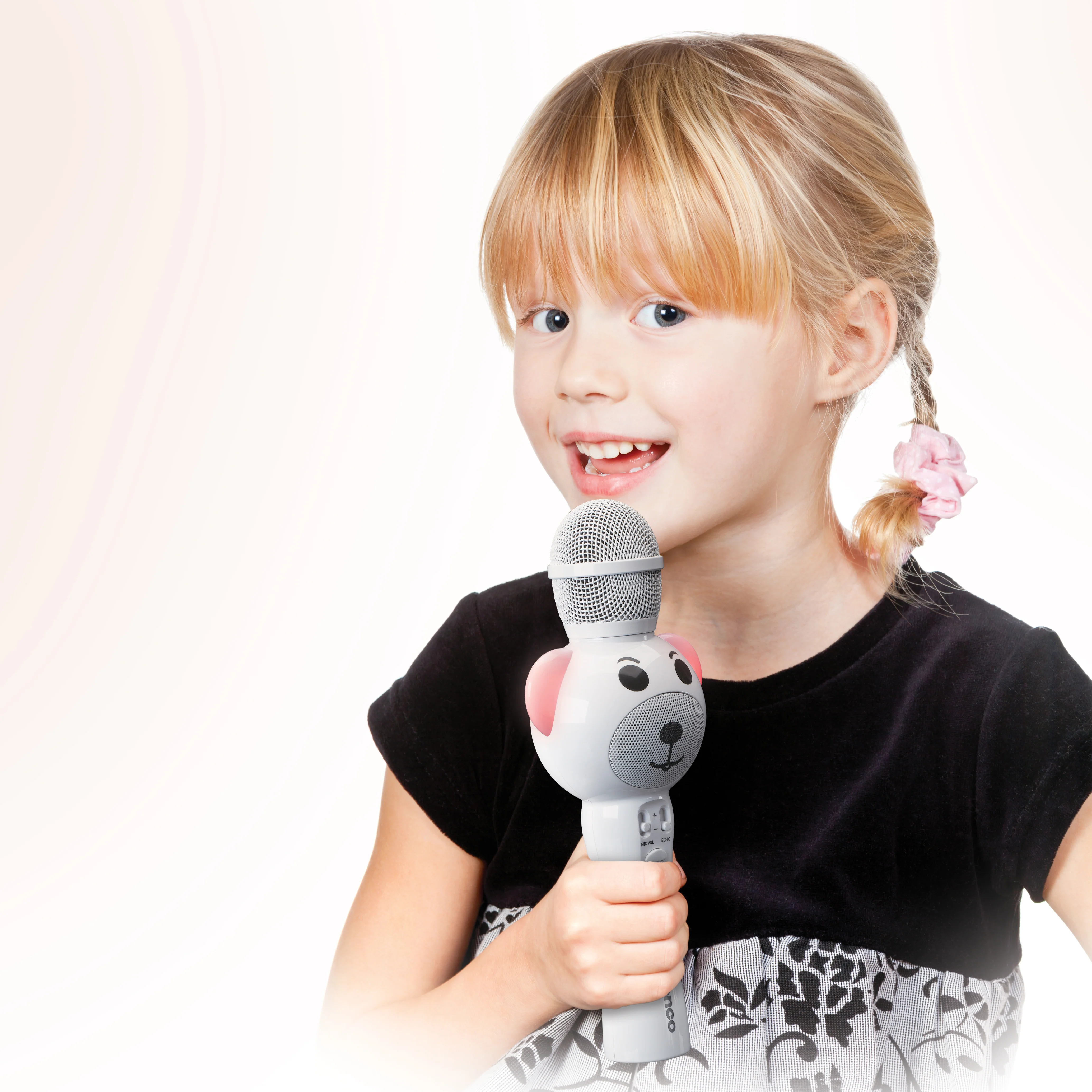 Lenco BMC-060WH - Microphone karaoké avec Bluetooth®, slot SD, lumières, sortie auxiliaire - Blanc - Image 6