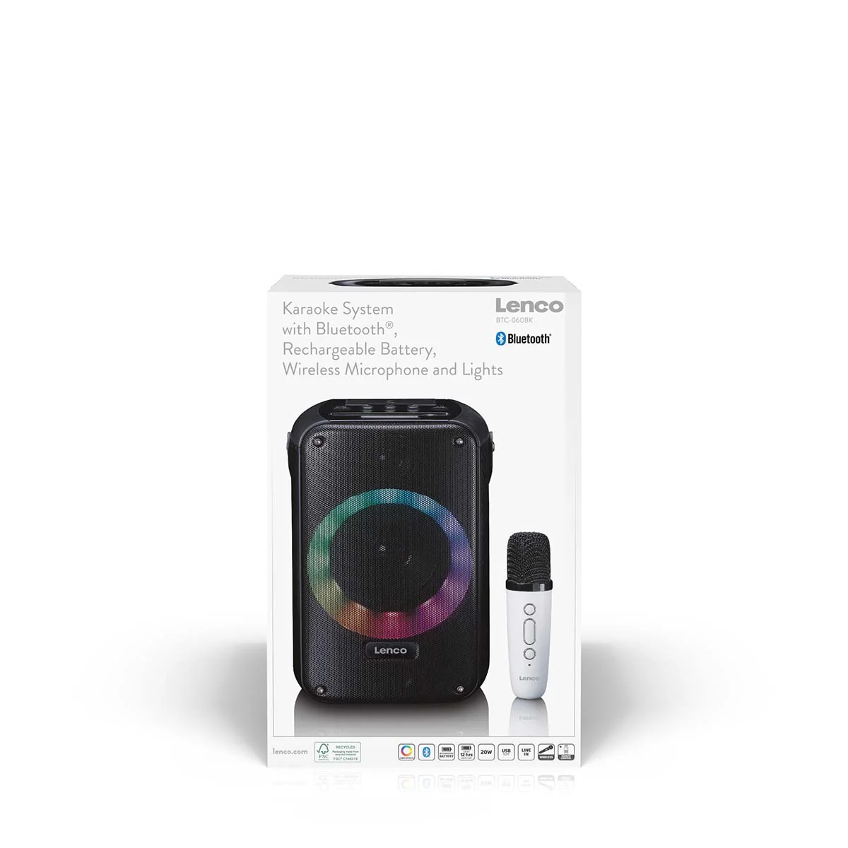 LENCO BTC-060BK - Ensemble de karaoké avec Bluetooth®, batterie rechargeable, microphone karaoké sans fil et éclairage LED disco - Image 14