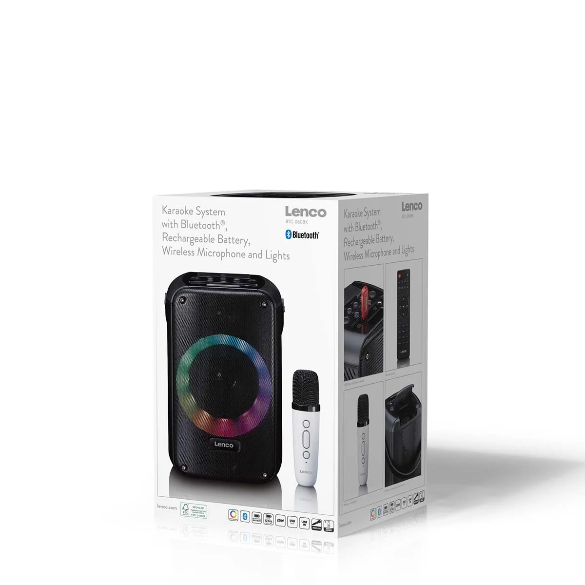 LENCO BTC-060BK - Ensemble de karaoké avec Bluetooth®, batterie rechargeable, microphone karaoké sans fil et éclairage LED disco - Image 15