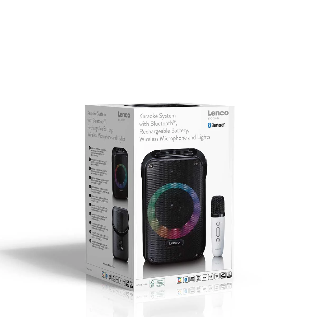 LENCO BTC-060BK - Ensemble de karaoké avec Bluetooth®, batterie rechargeable, microphone karaoké sans fil et éclairage LED disco - Image 16