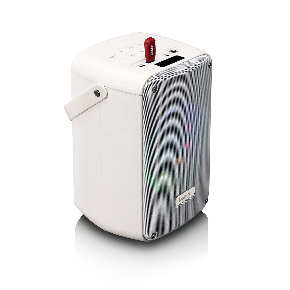 LENCO BTC-060WH - Ensemble de karaoké avec Bluetooth®, batterie rechargeable, microphone karaoké sans fil et éclairage LED disco - Blanc - Image 10