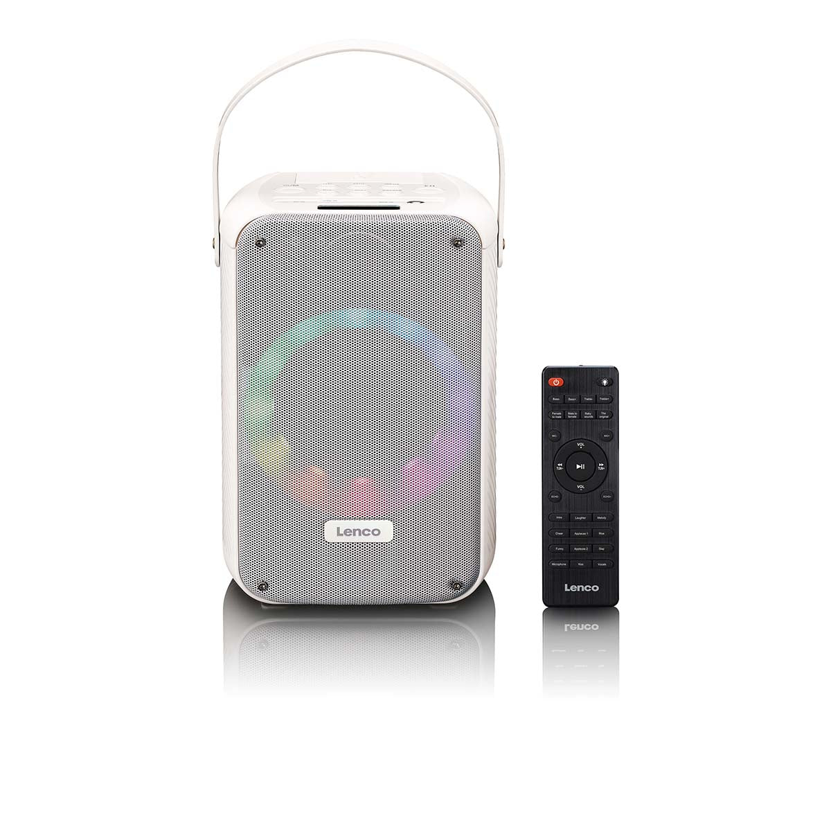 LENCO BTC-060WH - Ensemble de karaoké avec Bluetooth®, batterie rechargeable, microphone karaoké sans fil et éclairage LED disco - Blanc - Image 3
