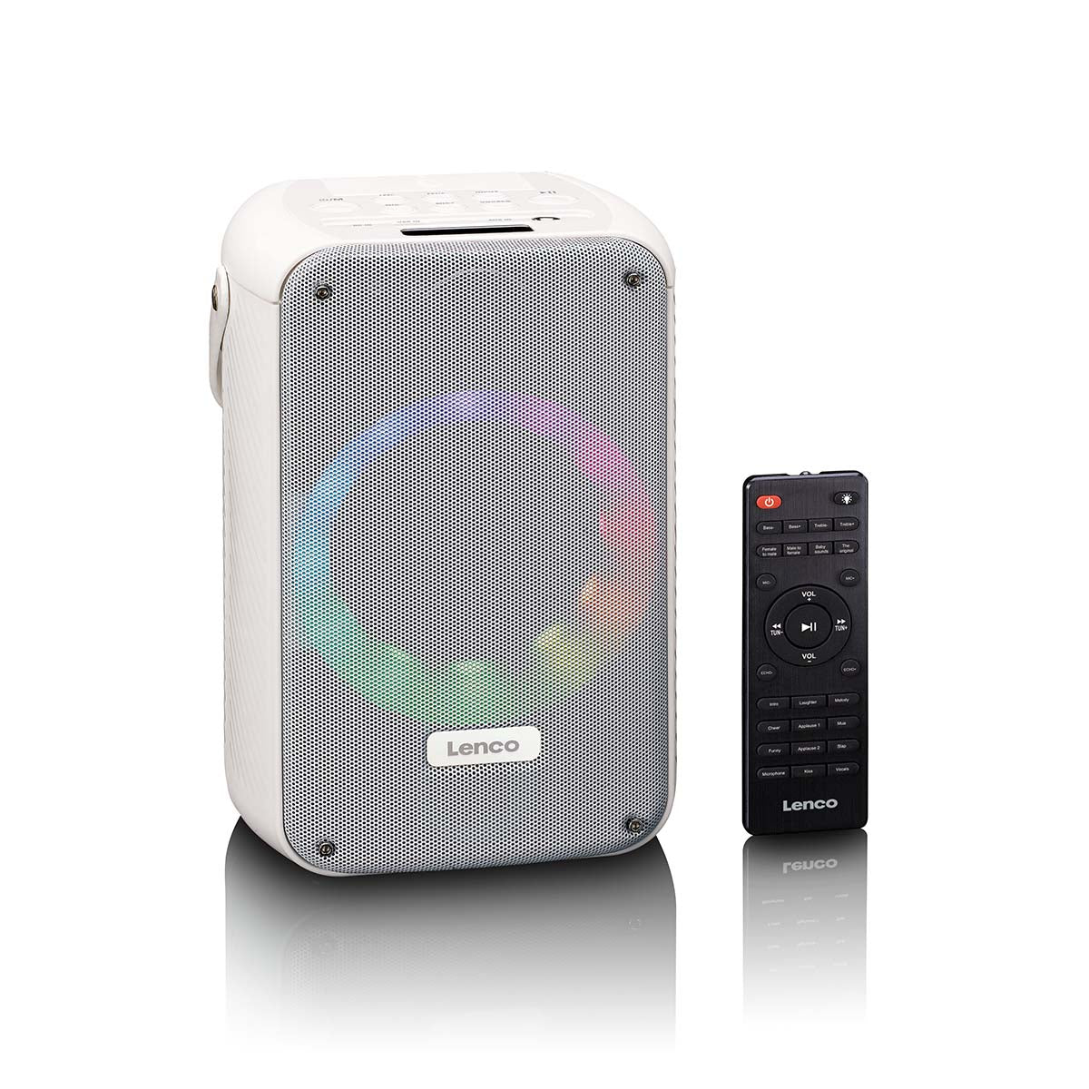 LENCO BTC-060WH - Ensemble de karaoké avec Bluetooth®, batterie rechargeable, microphone karaoké sans fil et éclairage LED disco - Blanc - Image 6