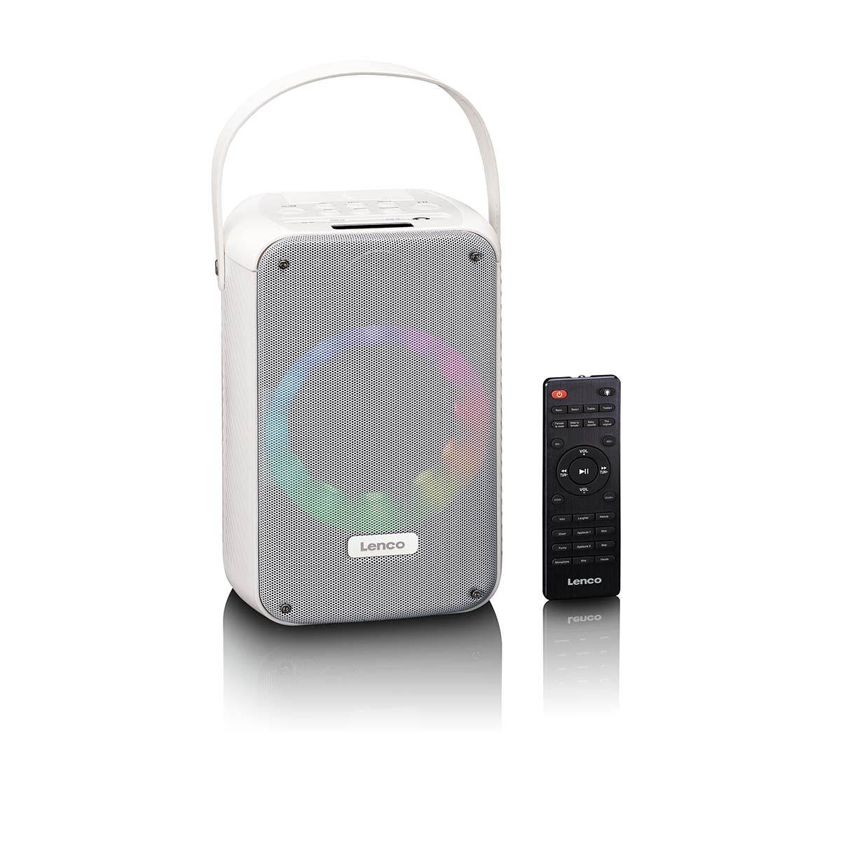 LENCO BTC-060WH - Ensemble de karaoké avec Bluetooth®, batterie rechargeable, microphone karaoké sans fil et éclairage LED disco - Blanc - Image 7