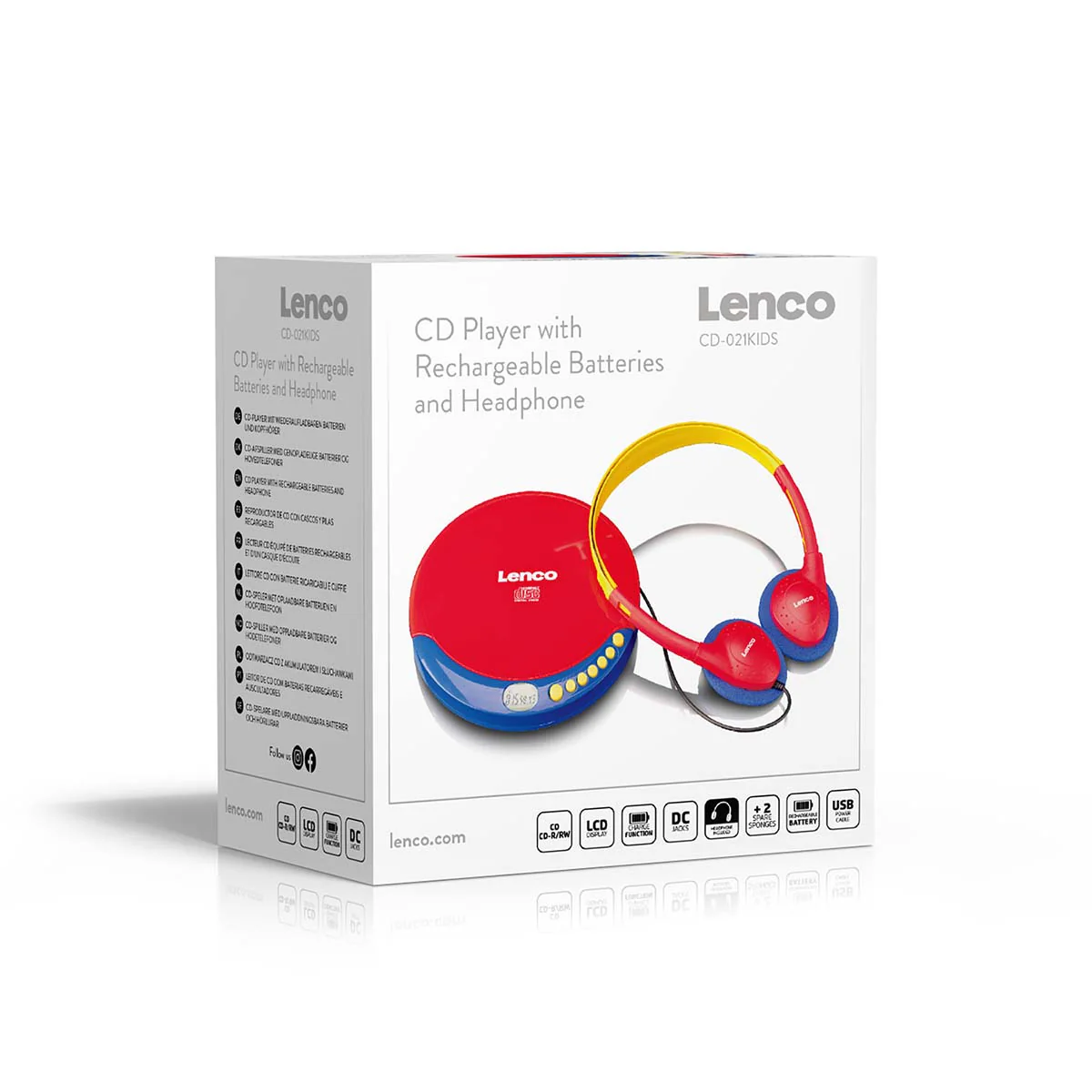 Lenco CD-021KIDS - Lecteur CD portable pour enfants avec casque, piles rechargeables et limiteur de son intégré - Multicolore - Image 8
