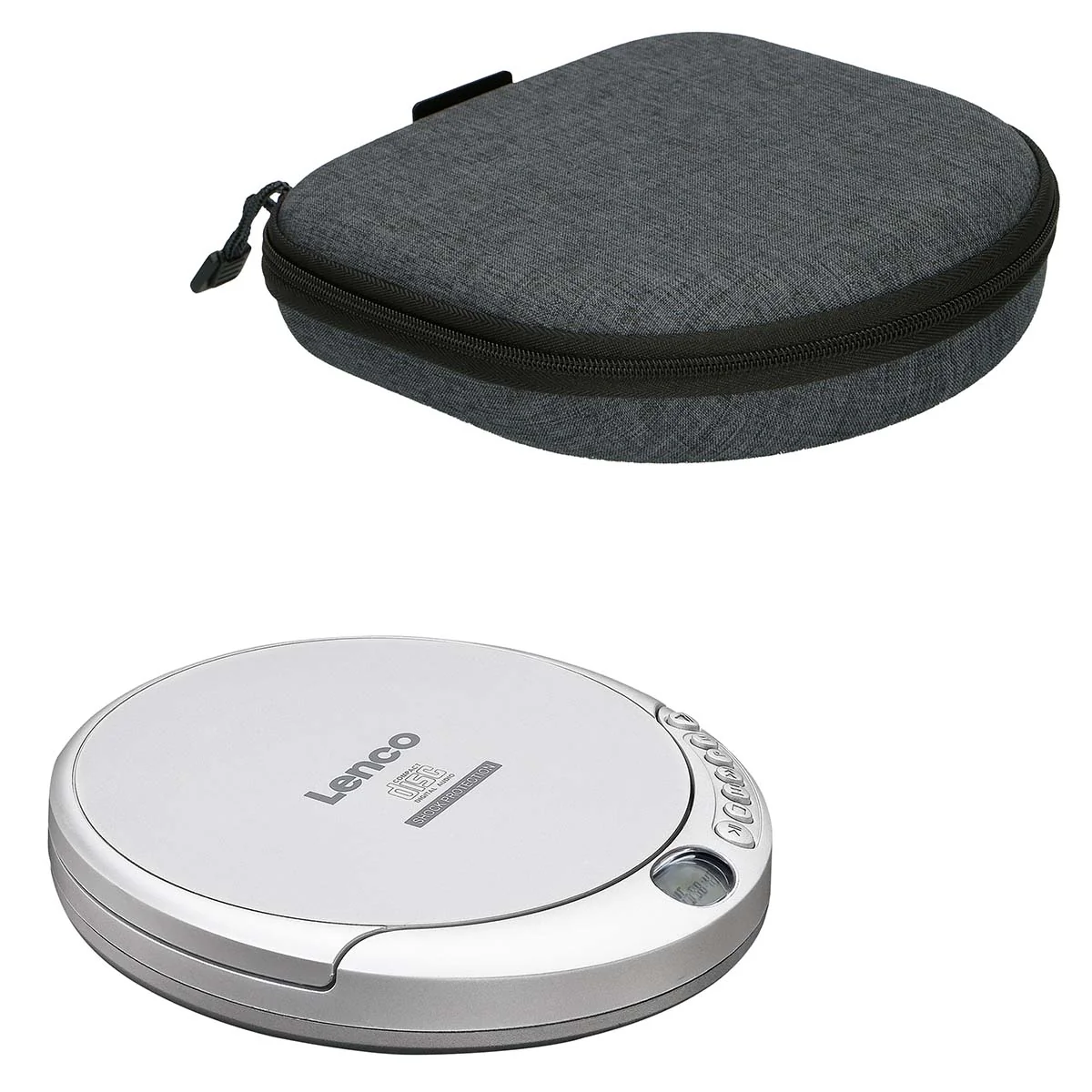 Lenco CD-201SI+PBC-50GY - Lecteur CD/MP3 portable avec protection anti-choc et étui de rangement pratique avec powerbank intégrée - Argent/Gris - Image 3