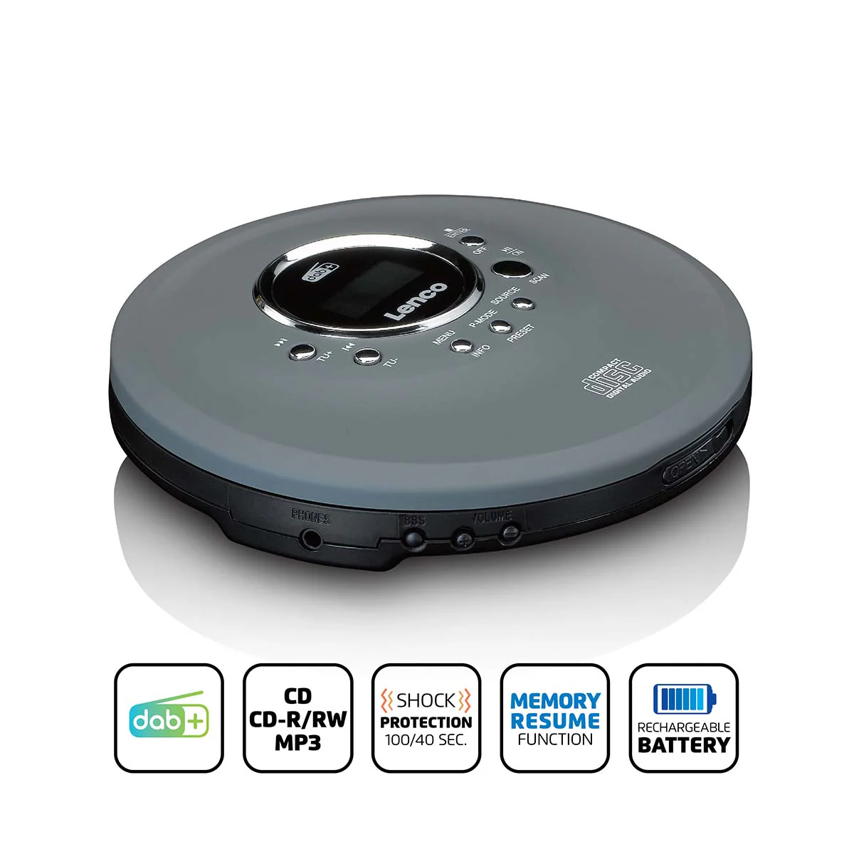 Lenco CD-400GY - Lecteur CD/ MP3 portable pour CD, CD-R, CD-RW - Image 8