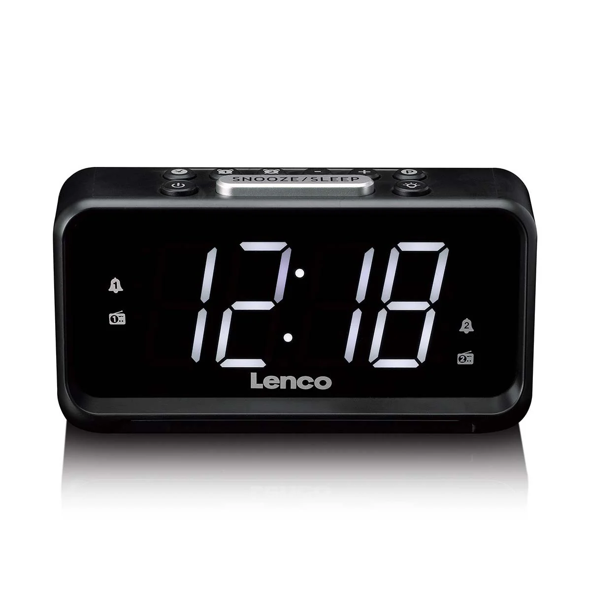 Lenco CR-28BK - Radio-réveil avec variateur manuel, veilleuse et écran LED lumineux - Noir