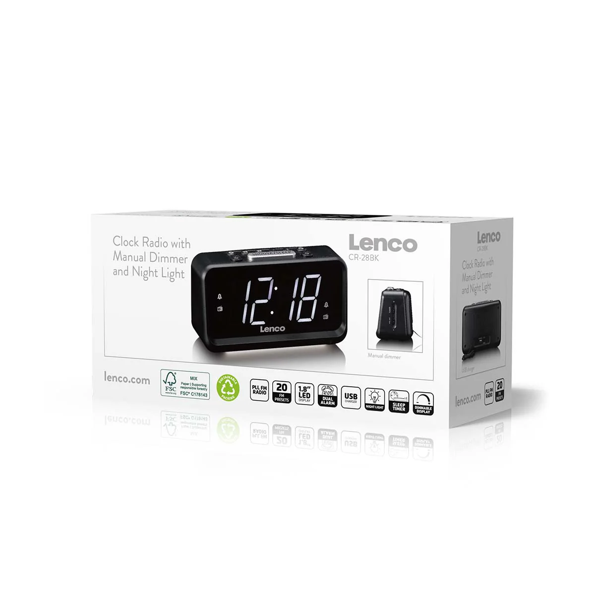 Lenco CR-28BK - Radio-réveil avec variateur manuel, veilleuse et écran LED lumineux - Noir - Image 10