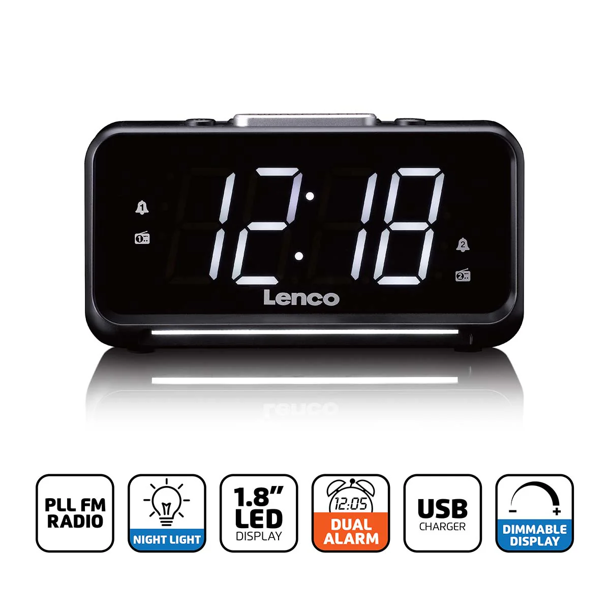 Lenco CR-28BK - Radio-réveil avec variateur manuel, veilleuse et écran LED lumineux - Noir - Image 8