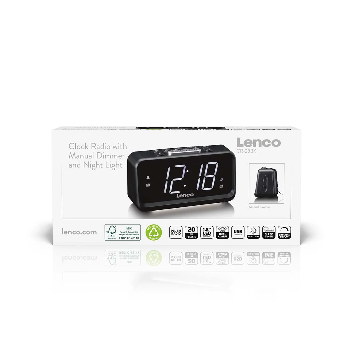 Lenco CR-28BK - Radio-réveil avec variateur manuel, veilleuse et écran LED lumineux - Noir - Image 9
