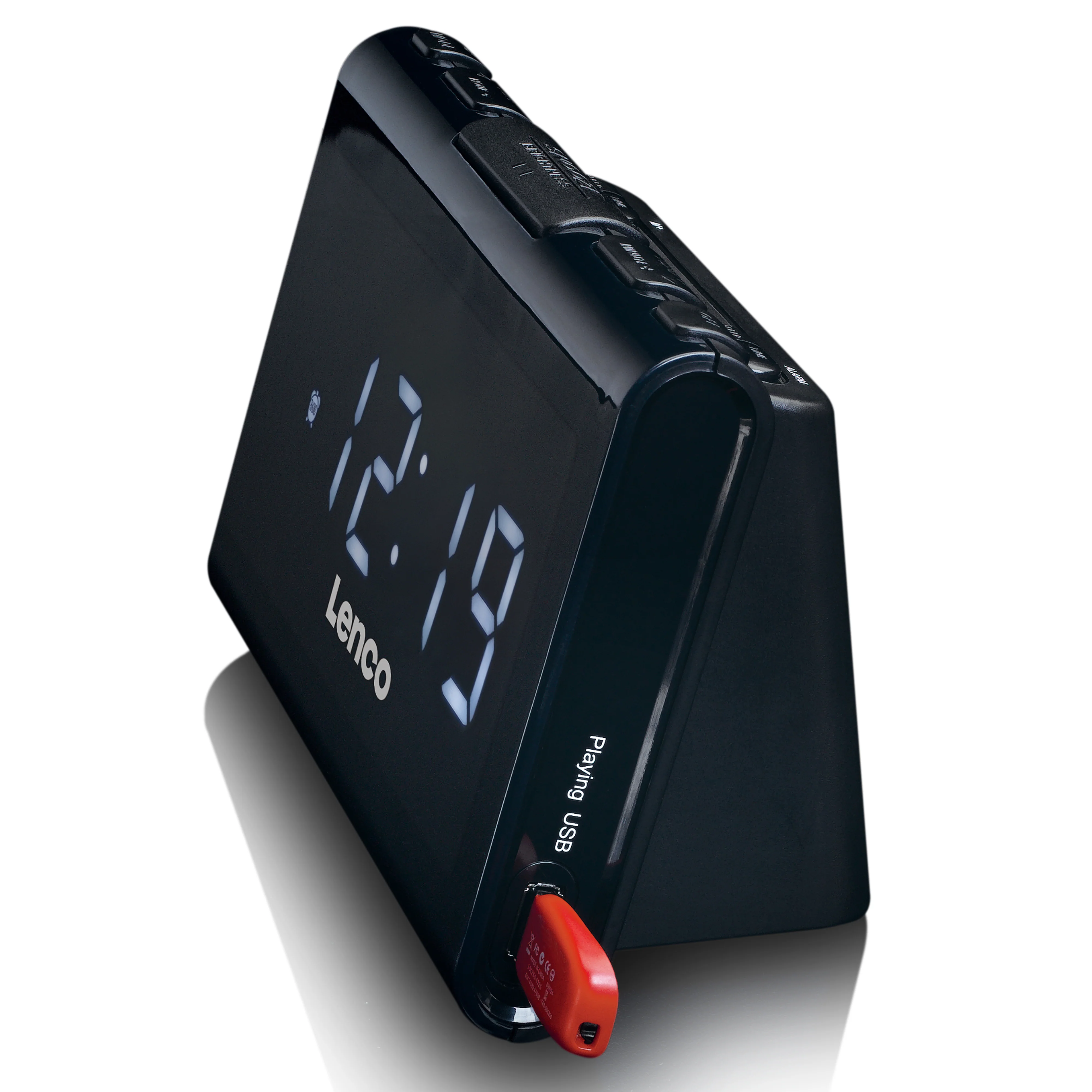Lenco CR-525BK - Radio-réveil FM avec lecteur USB et chargeur USB - Noir - Image 5