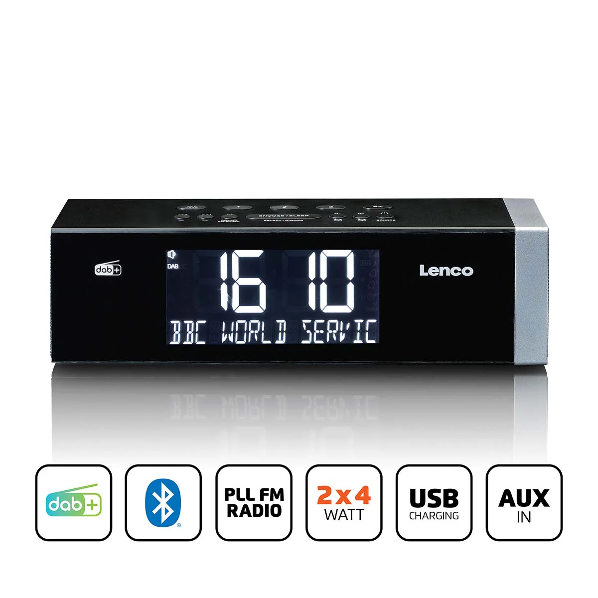 Lenco CR-640BK - Radio-réveil FM stéréo avec horloge à commande radio et entrée AUX - Blanc - Image 10