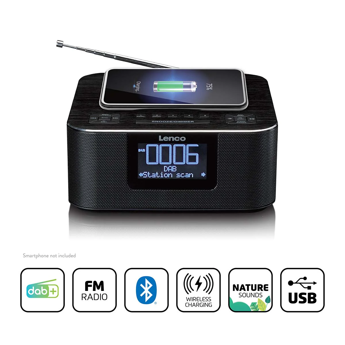 Lenco CR-650BK - Radio-réveil DAB+/ FM avec fonction Bluetooth® et chargeur sans fil, noir - Image 10