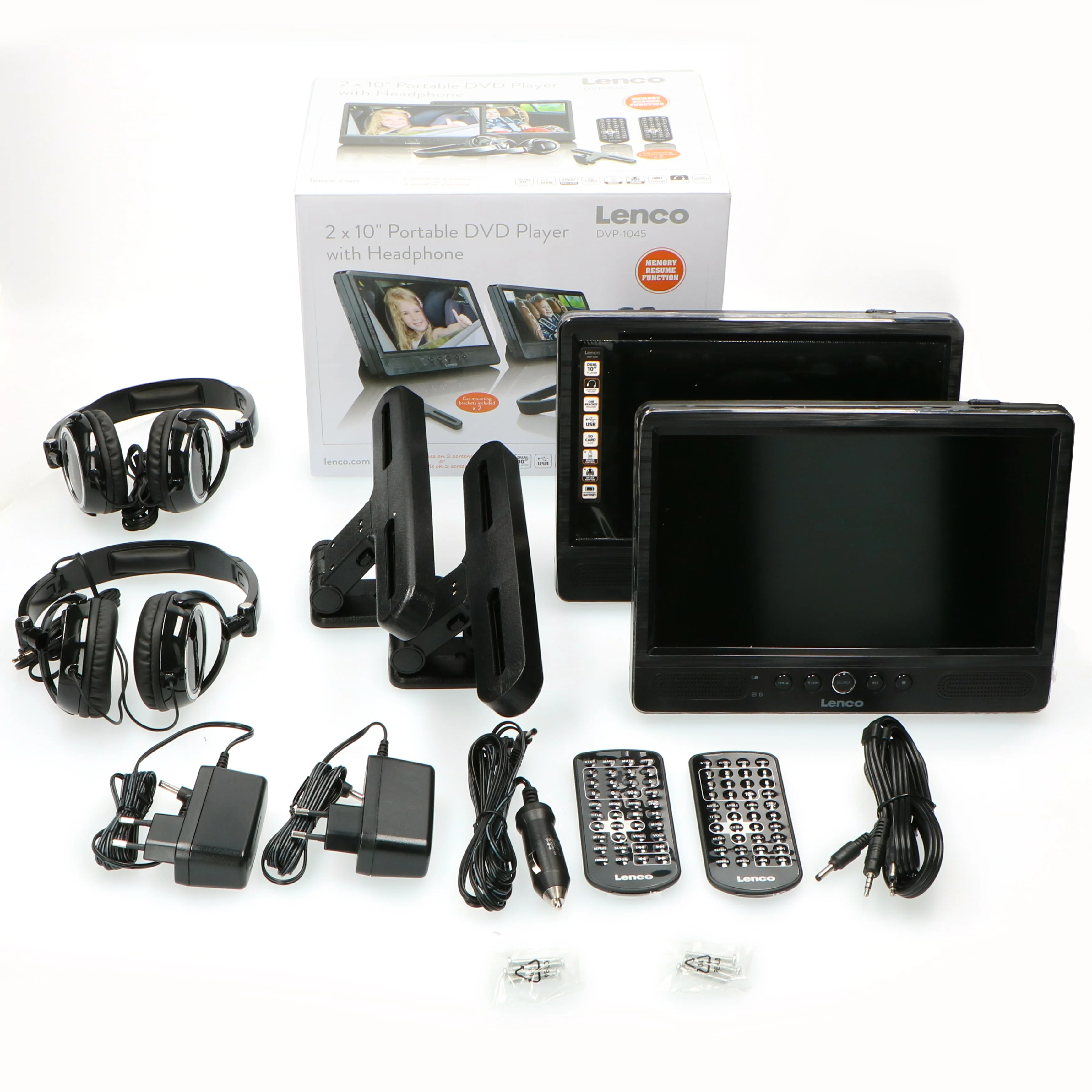 Lenco DVP-1045 - lecteur DVD portable 2 x 10 pouces avec connexion USB, emplacement pour carte SD, pile intégrée, deux casques et deux supports - Noir - Image 12