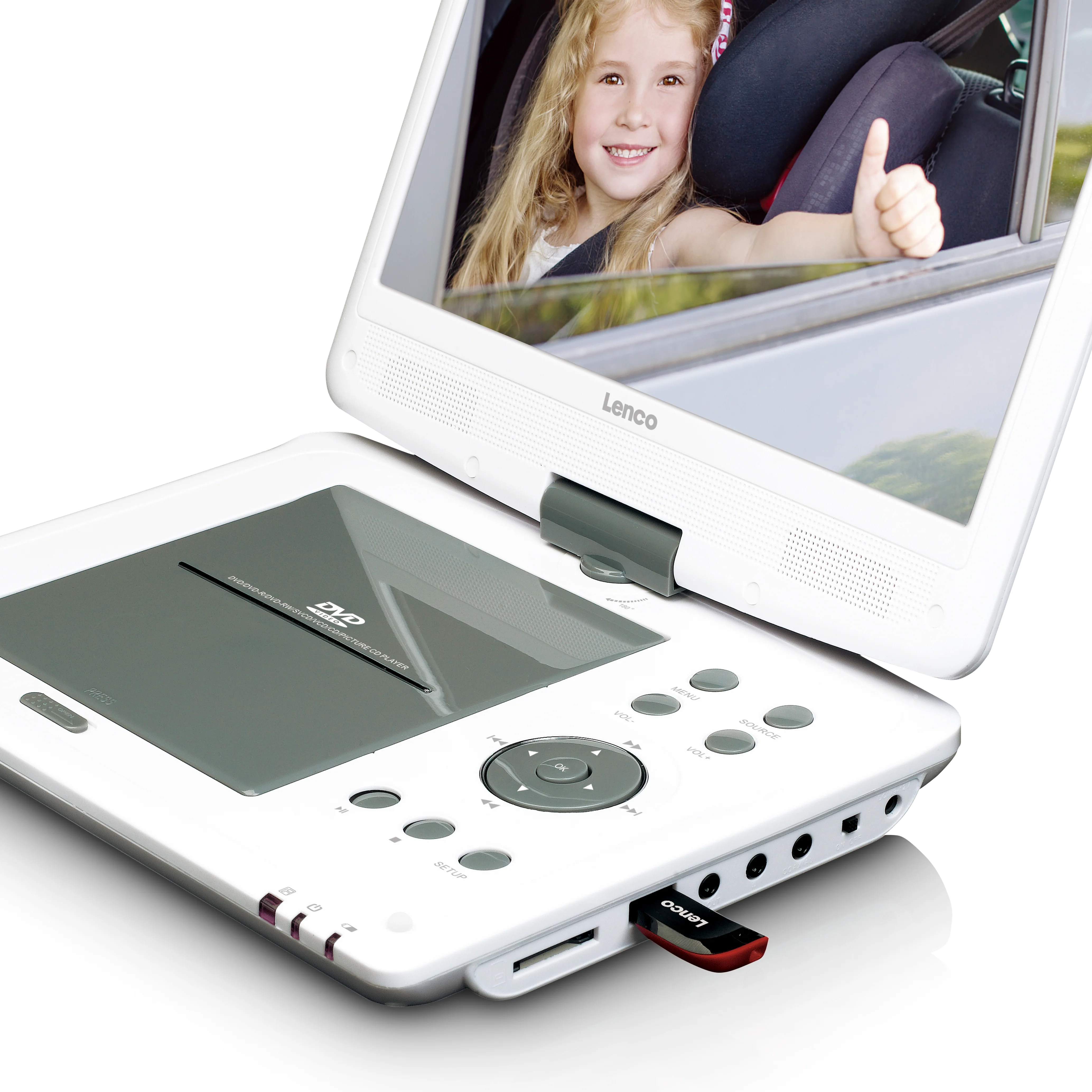 Lenco DVP-1063WH - Lecteur DVD portable 10 pouces avec récepteur DVB T2 HD - Blanc - Image 3