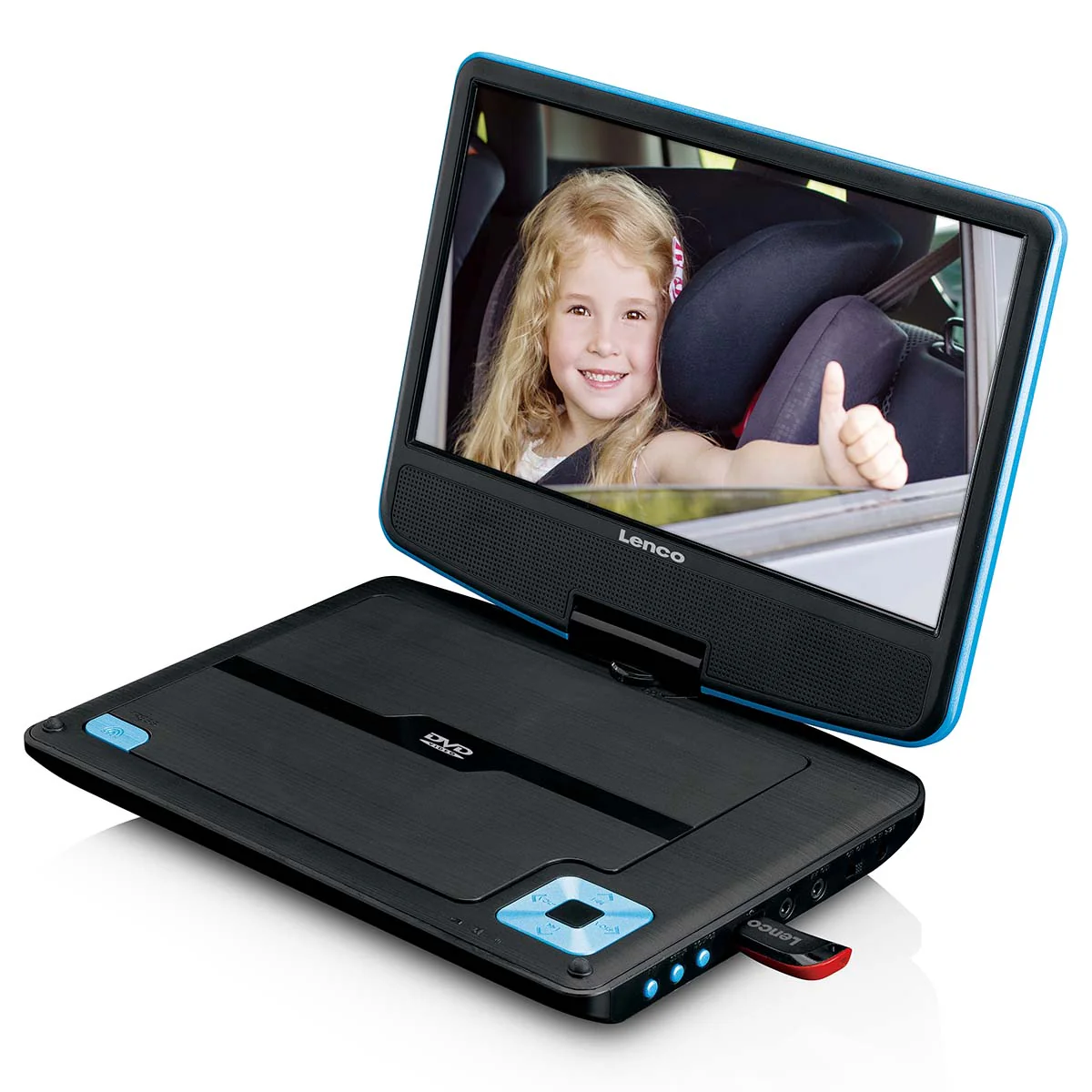 Lenco DVP-910BU - Lecteur DVD portable de 9 pouces avec casque, port USB et dispositif de suspension - Bleu/noir - Image 4