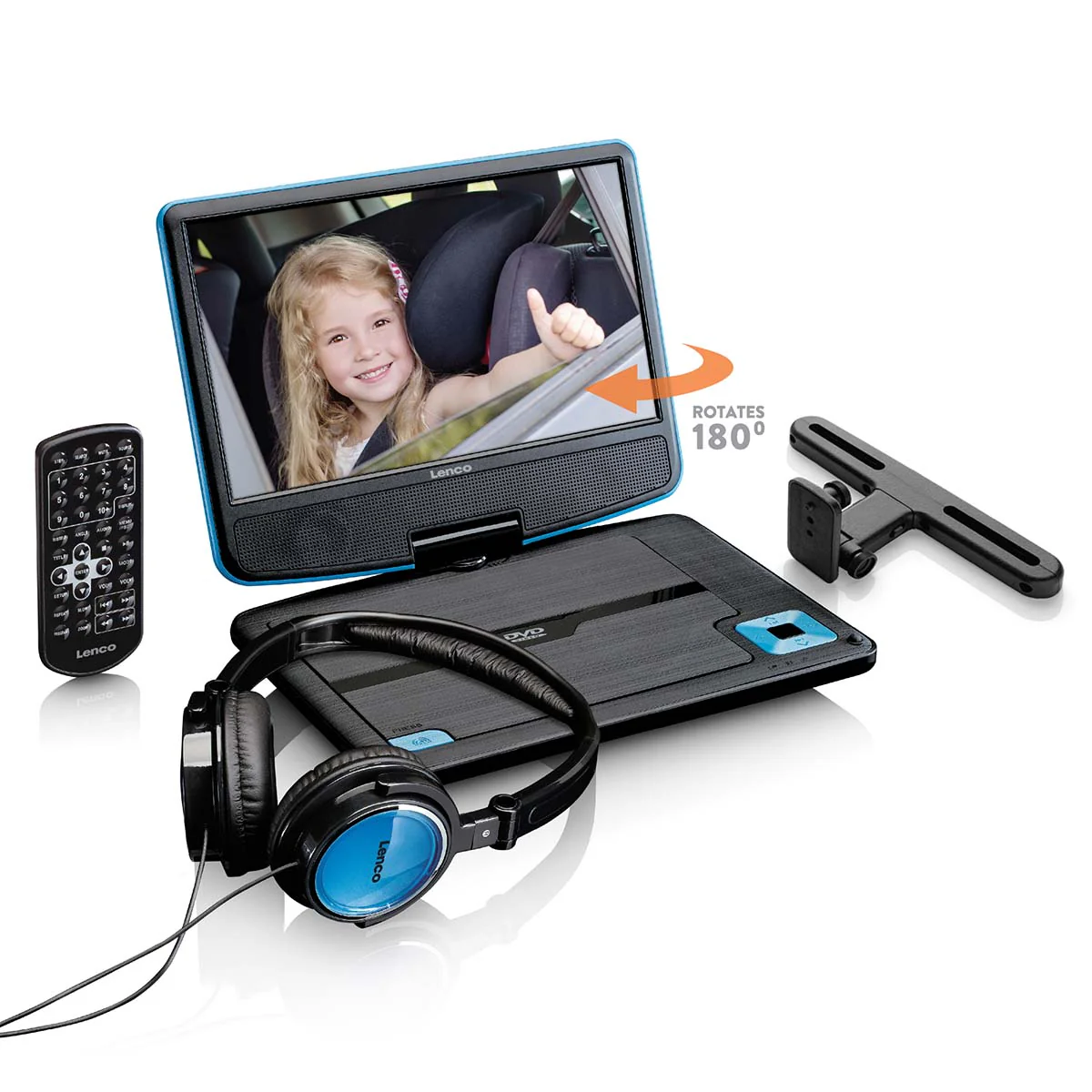 Lenco DVP-910BU - Lecteur DVD portable de 9 pouces avec casque, port USB et dispositif de suspension - Bleu/noir - Image 7