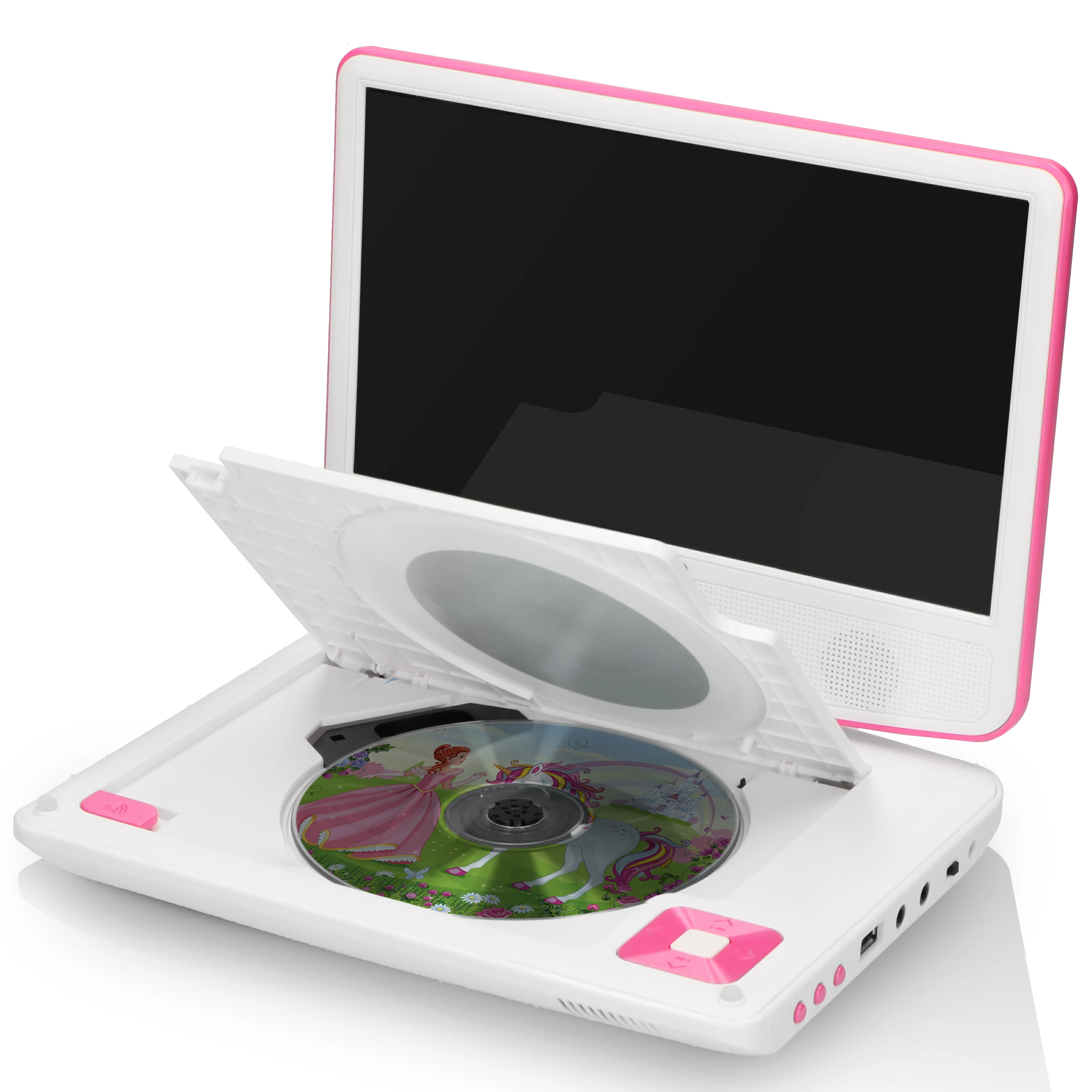 Lenco DVP-910PK - Lecteur DVD portable de 9 pouces avec casque, port USB et dispositif de suspension - Rose/blanc - Image 4