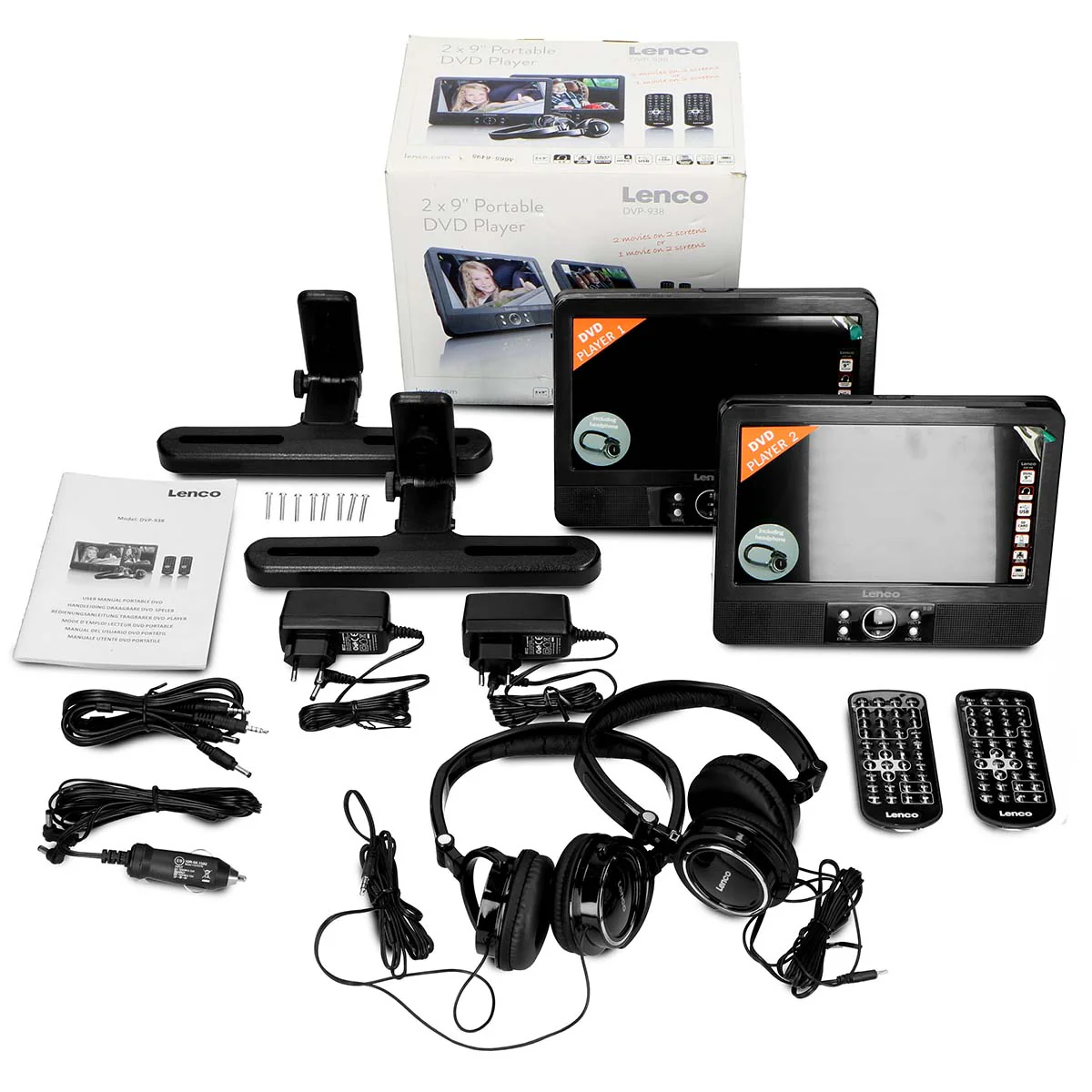 Lenco DVP-939 - Lecteur DVD portable 2 x 9 pouces avec connexion USB, emplacement pour carte SD, pile intégrée, deux casques et deux supports - Noir - Image 12