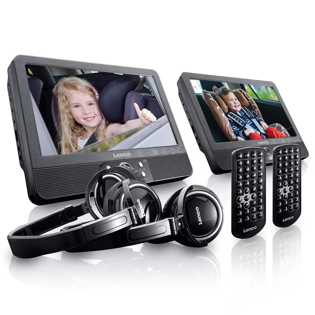 Lenco DVP-939 - Lecteur DVD portable 2 x 9 pouces avec connexion USB, emplacement pour carte SD, pile intégrée, deux casques et deux supports - Noir - Image 3