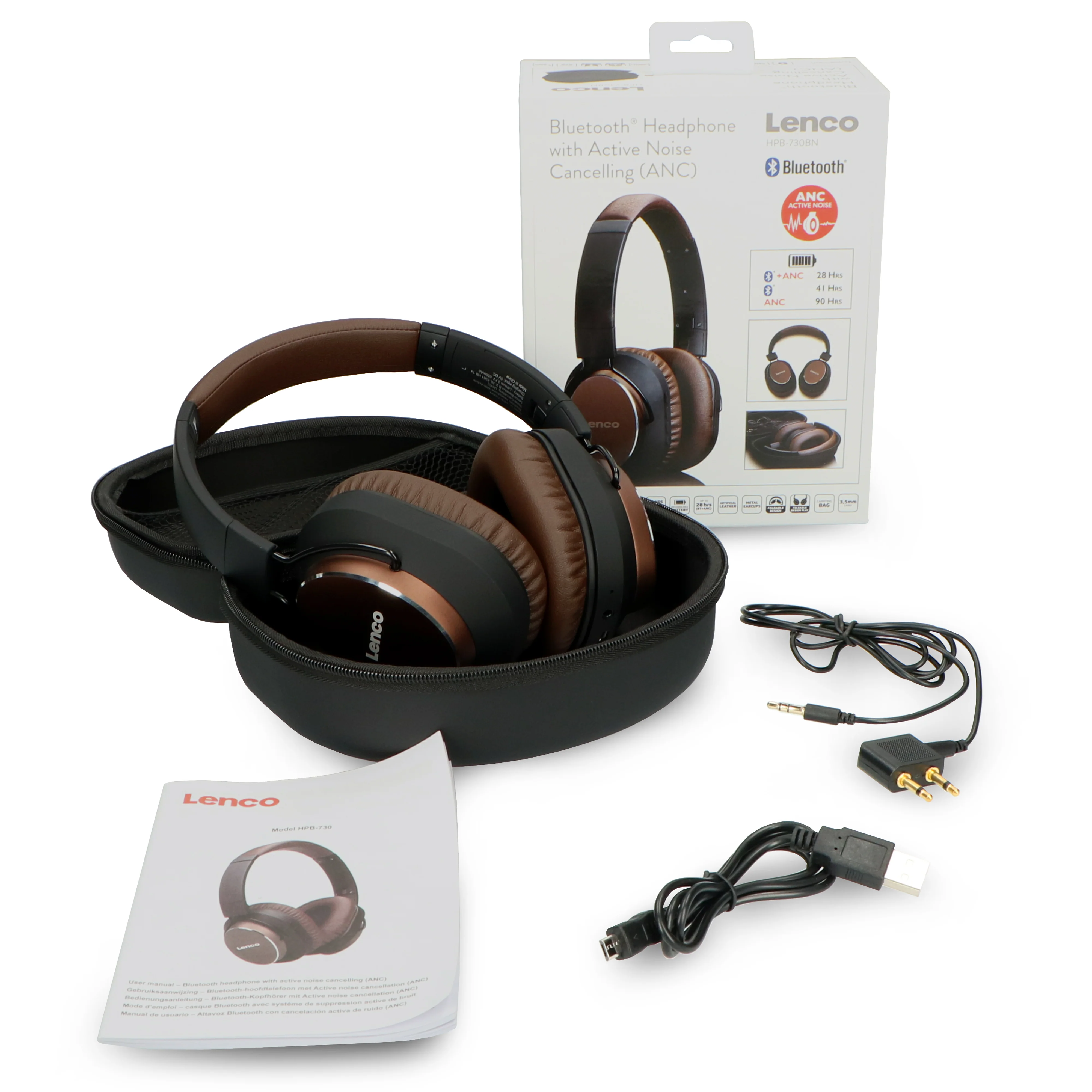 Lenco HPB-730BN - Casque Bluetooth® avec réduction active du bruit - Marron - Image 9