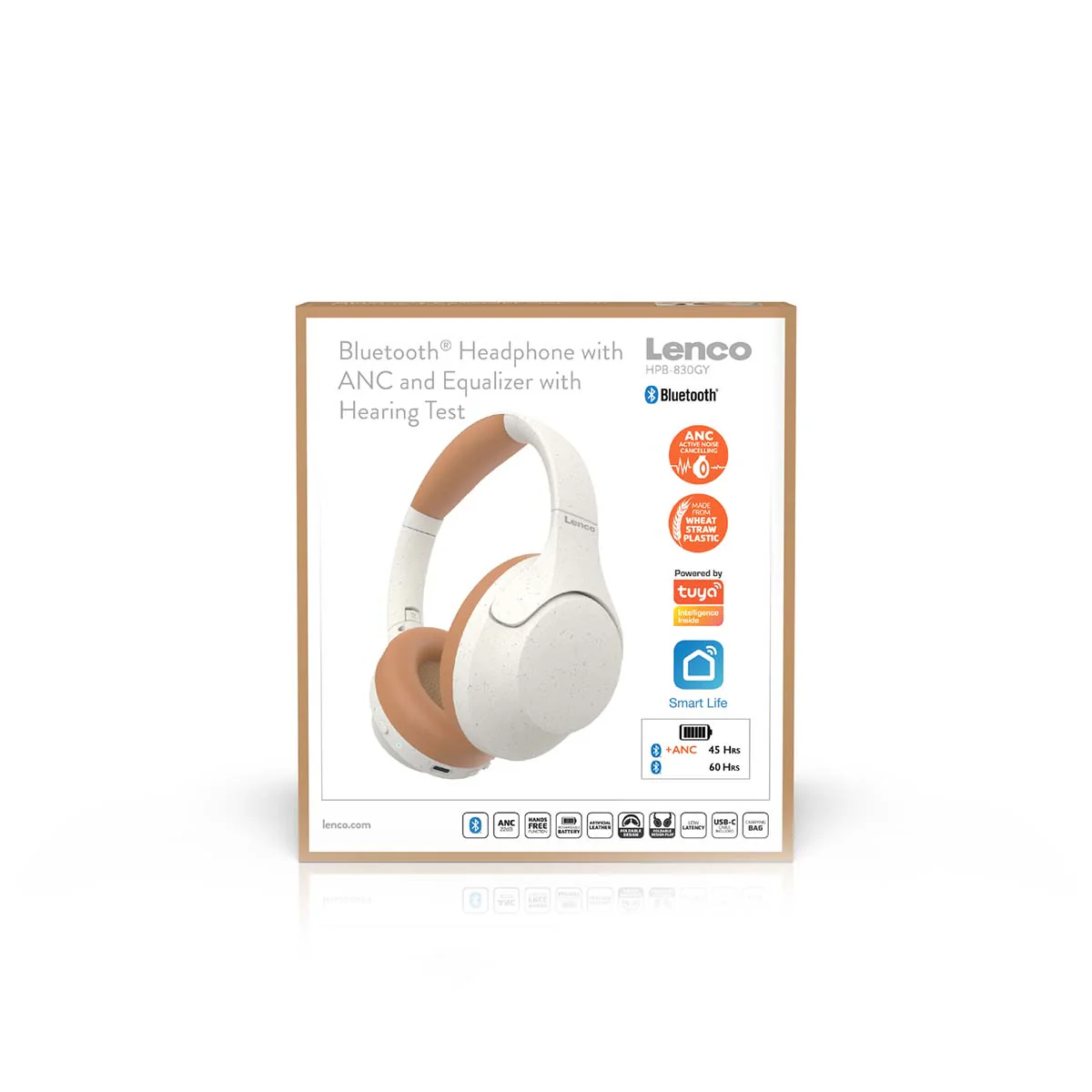 Lenco HPB-830GY - Casque sans fil Bluetooth® avec réduction de bruit active et microphones intégrés - Gris/Blanc - Image 15