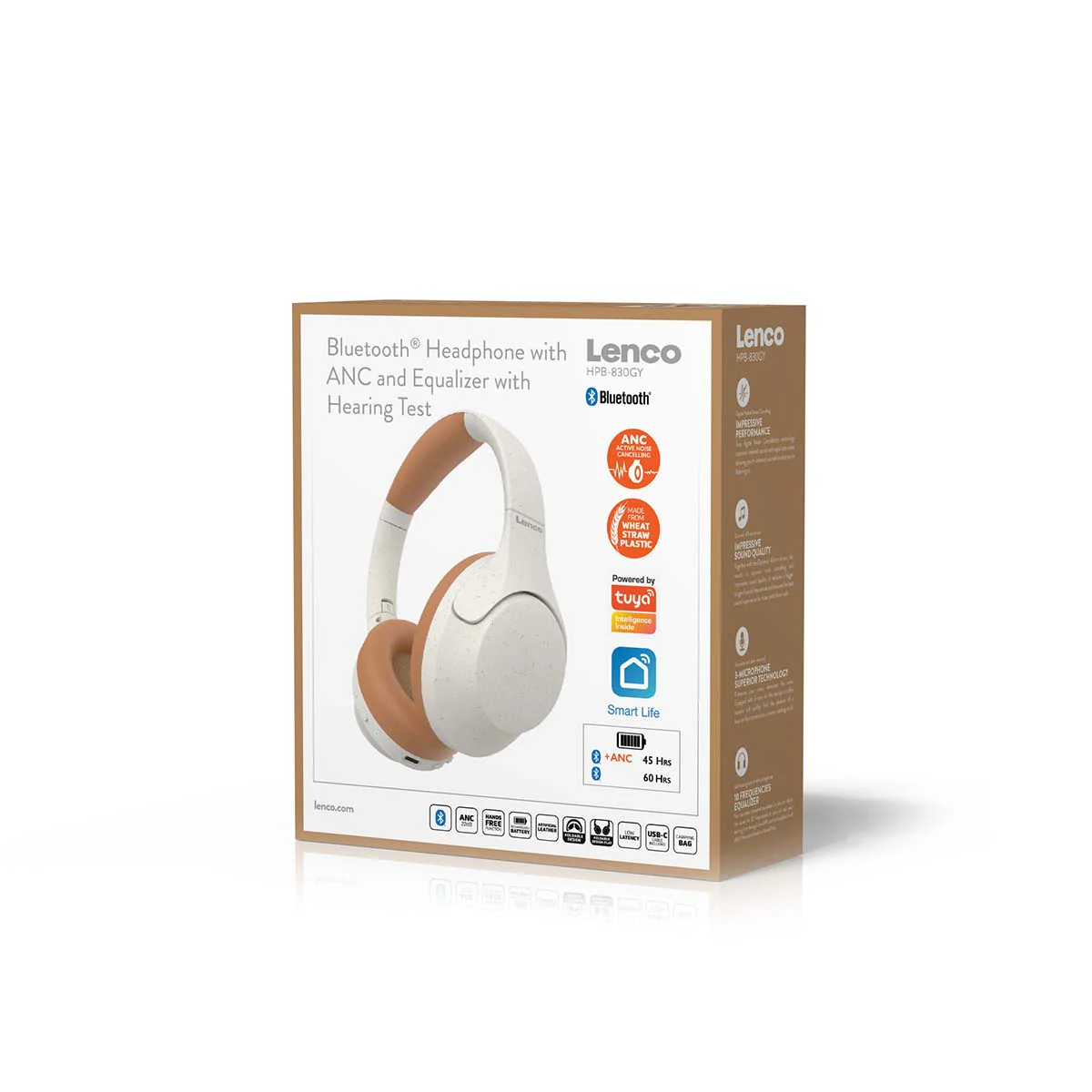 Lenco HPB-830GY - Casque sans fil Bluetooth® avec réduction de bruit active et microphones intégrés - Gris/Blanc - Image 16