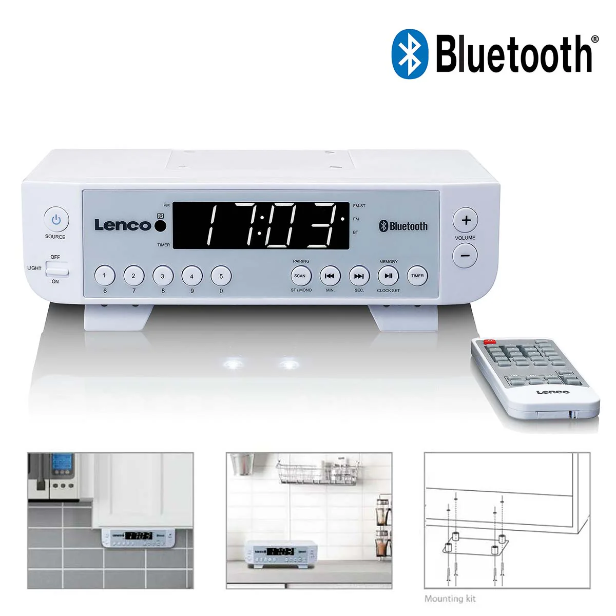 Lenco KCR-100WH - Radio de cuisine FM avec Bluetooth®, éclairage LED et minuteur - Blanc - Image 8