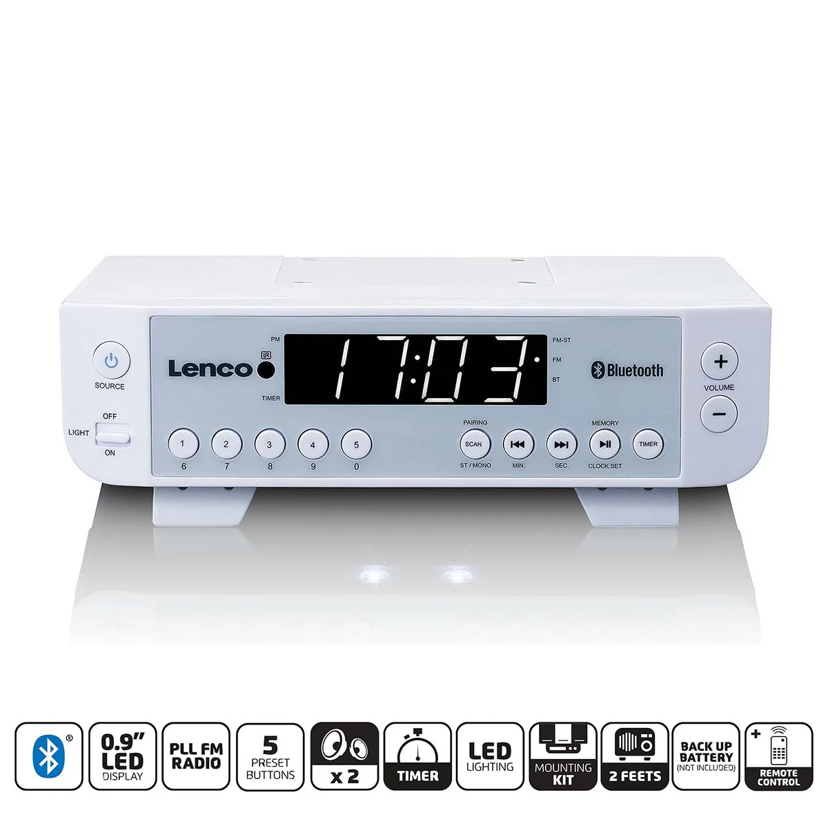 Lenco KCR-100WH - Radio de cuisine FM avec Bluetooth®, éclairage LED et minuteur - Blanc - Image 9