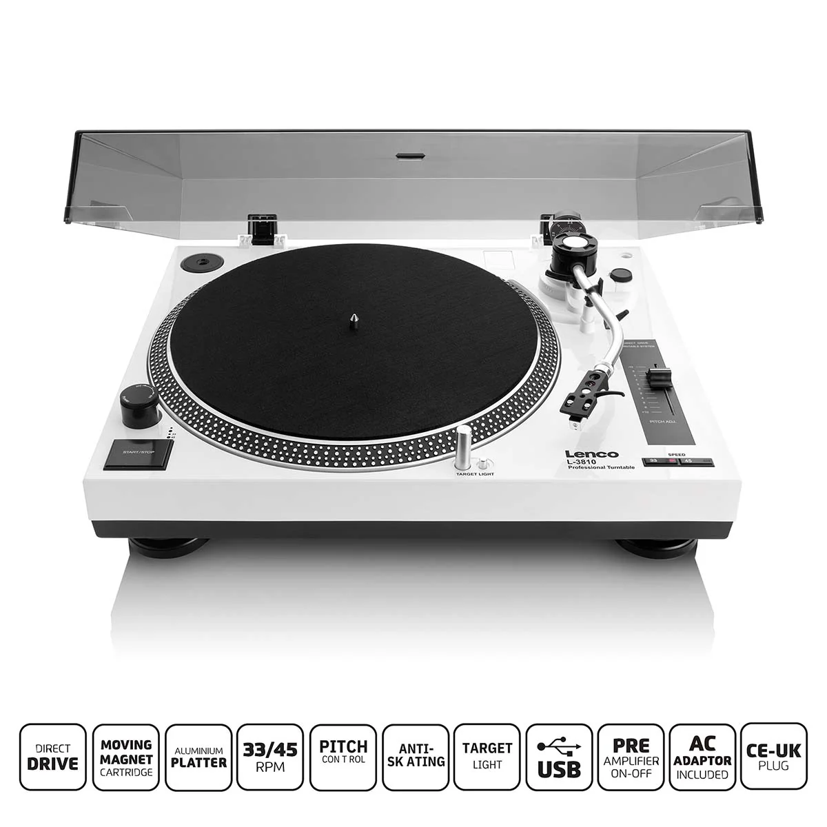 Lenco L-3810WH - Platine à entraînement direct avec encodage USB/PC - Blanc - Image 11