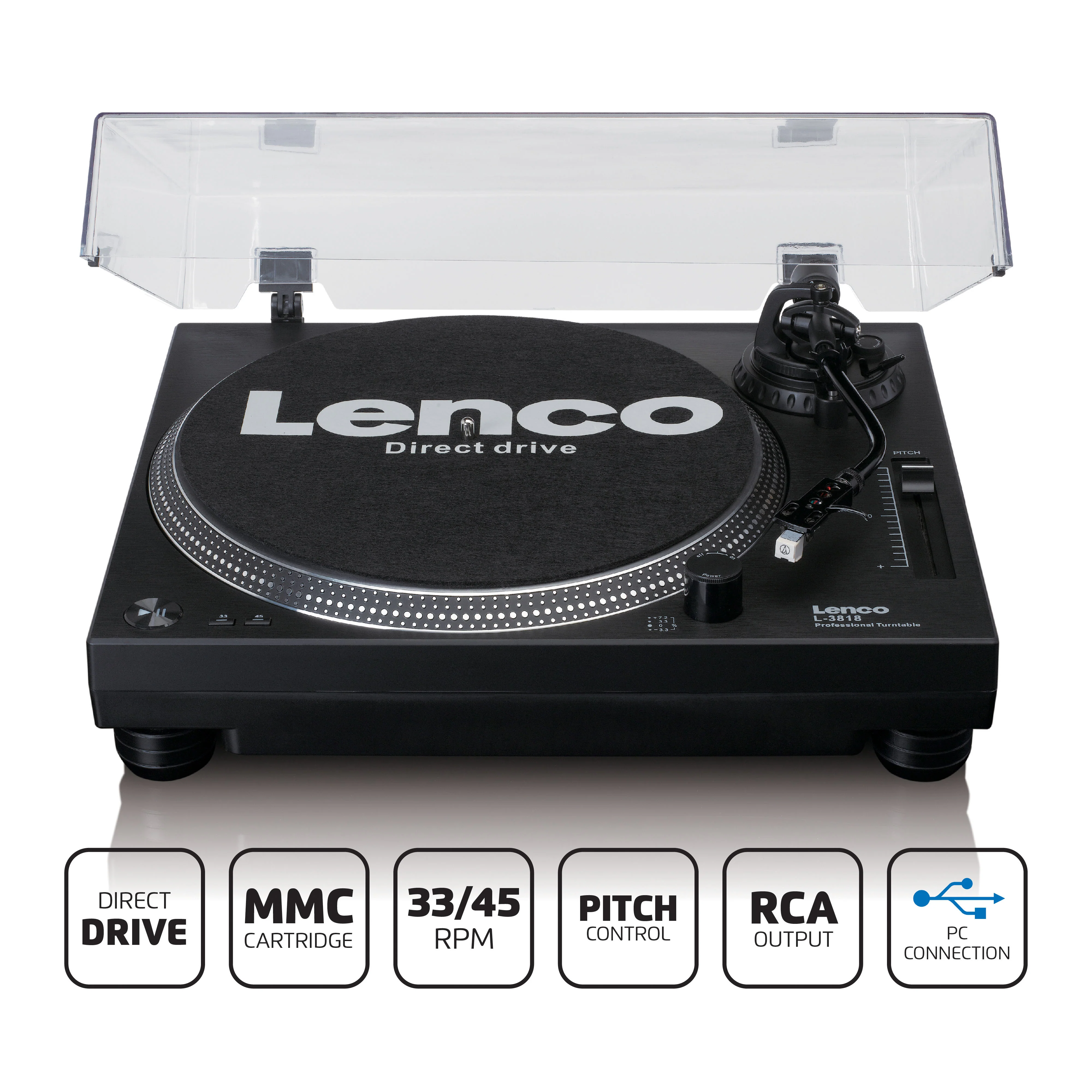Lenco L-3818BK - Tourne-disque à entraînement direct avec encodage USB/PC - Noir - Image 11