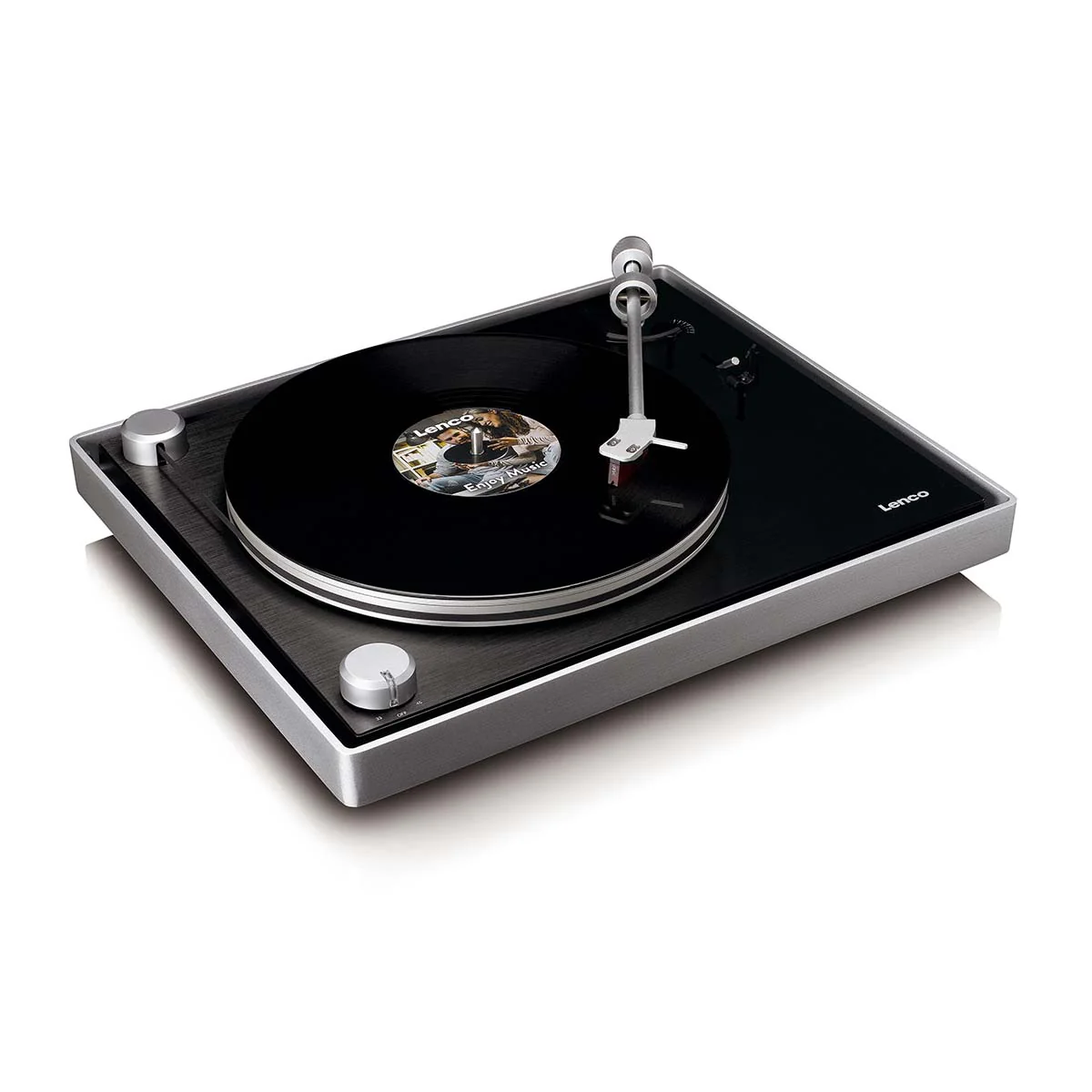 Lenco L-455BK - Platine vinyle avec entraînement par courroie visible, cadre en aluminium brossé et cellule à aimant mobile Ortofon 2M RED - Noir - Image 9