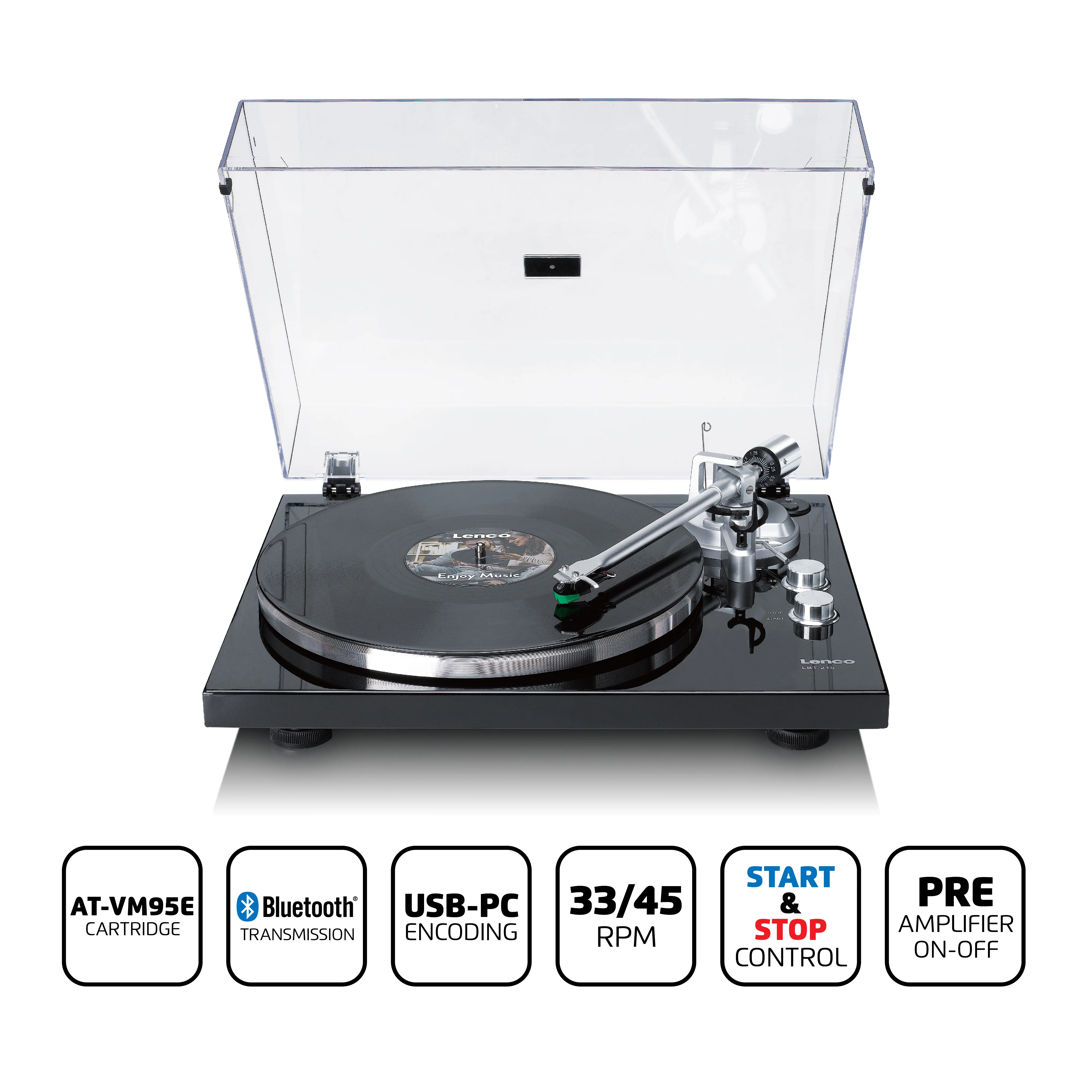 Lenco LBT-215BK - Platine vinyle avec Bluetooth® et plateau tournant, bras de lecture et contrepoids en métal - Couleur Piano Black exclusive - Image 17