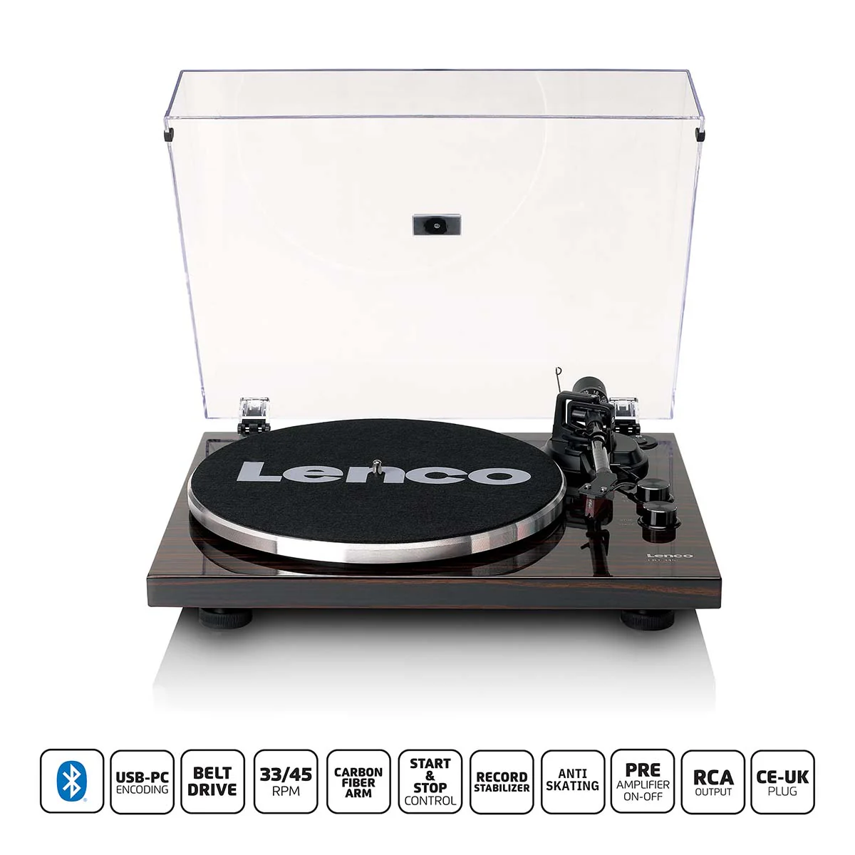Lenco LBT-345WA - Platine vinyle avec Bluetooth® et cellule Ortofon 2M Red, stabilisateur de plateau chromé inclus - Noyer - Image 15