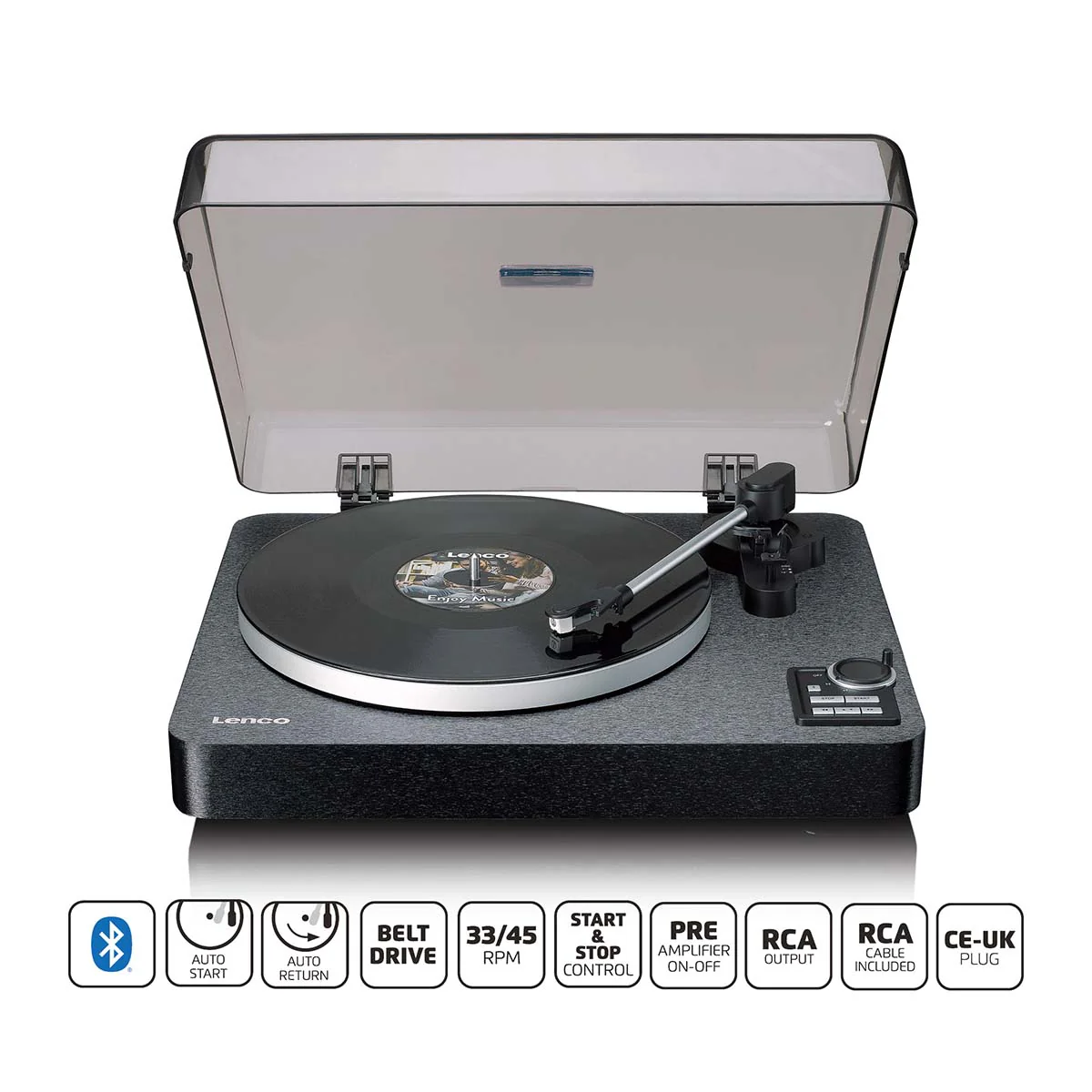 Lenco LBTA-165BK - Platine vinyle entièrement automatique avec transmission Bluetooth® et préamplificateur - Plateau et bras de lecture en métal - Noir - Image 12