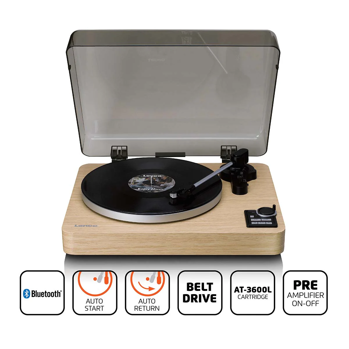 LENCO LBTA-166SI - Platine entièrement automatique avec transmission Bluetooth® et préamplificateur - Platine et bras de lecture en métal - Bois de pin - Image 12